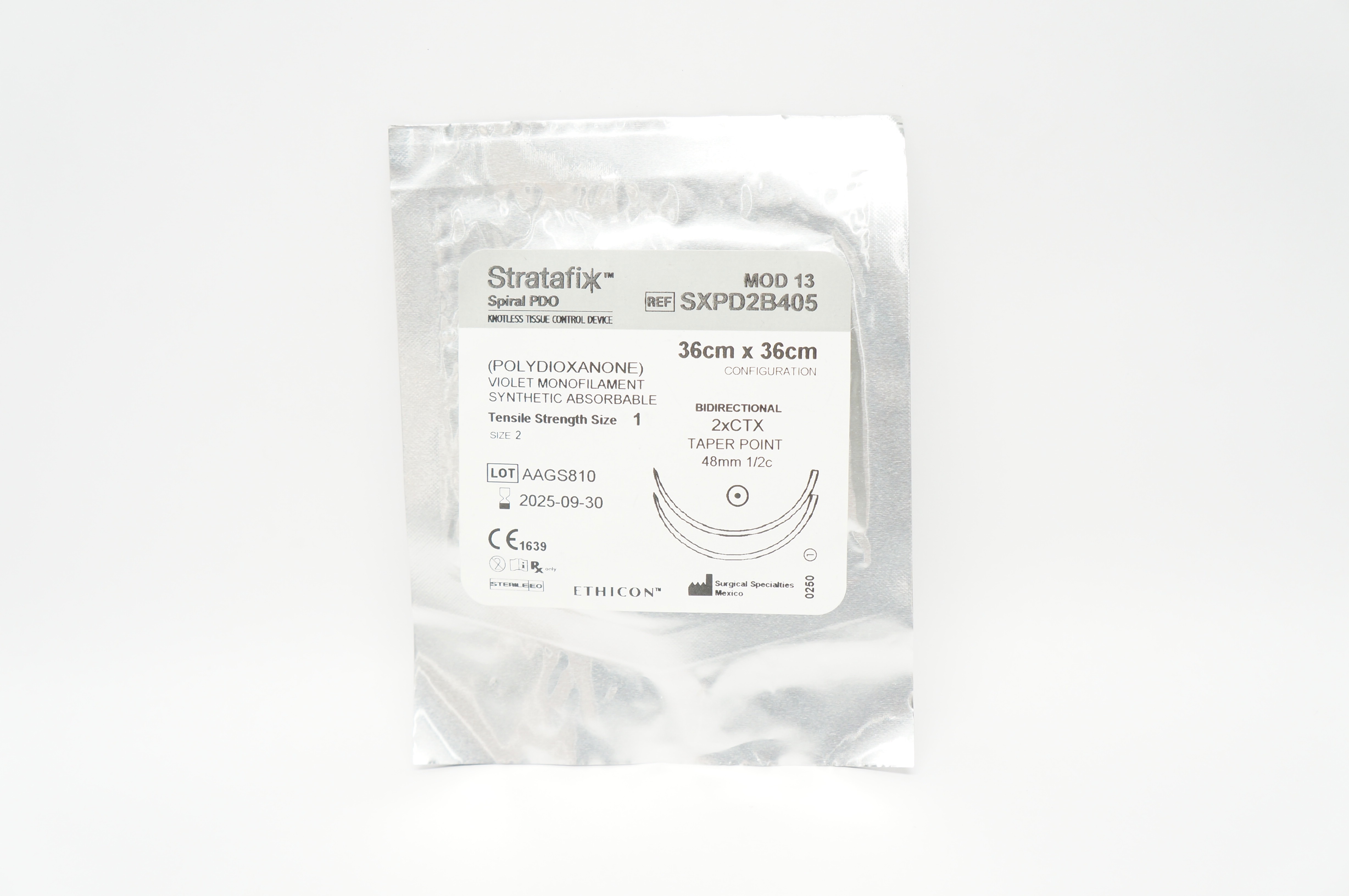 Ethicon SXPD2B405 Stratafix Spiral PDO 2xCTX Taper Point 48mm 1/2c, 36cm x 36cm
