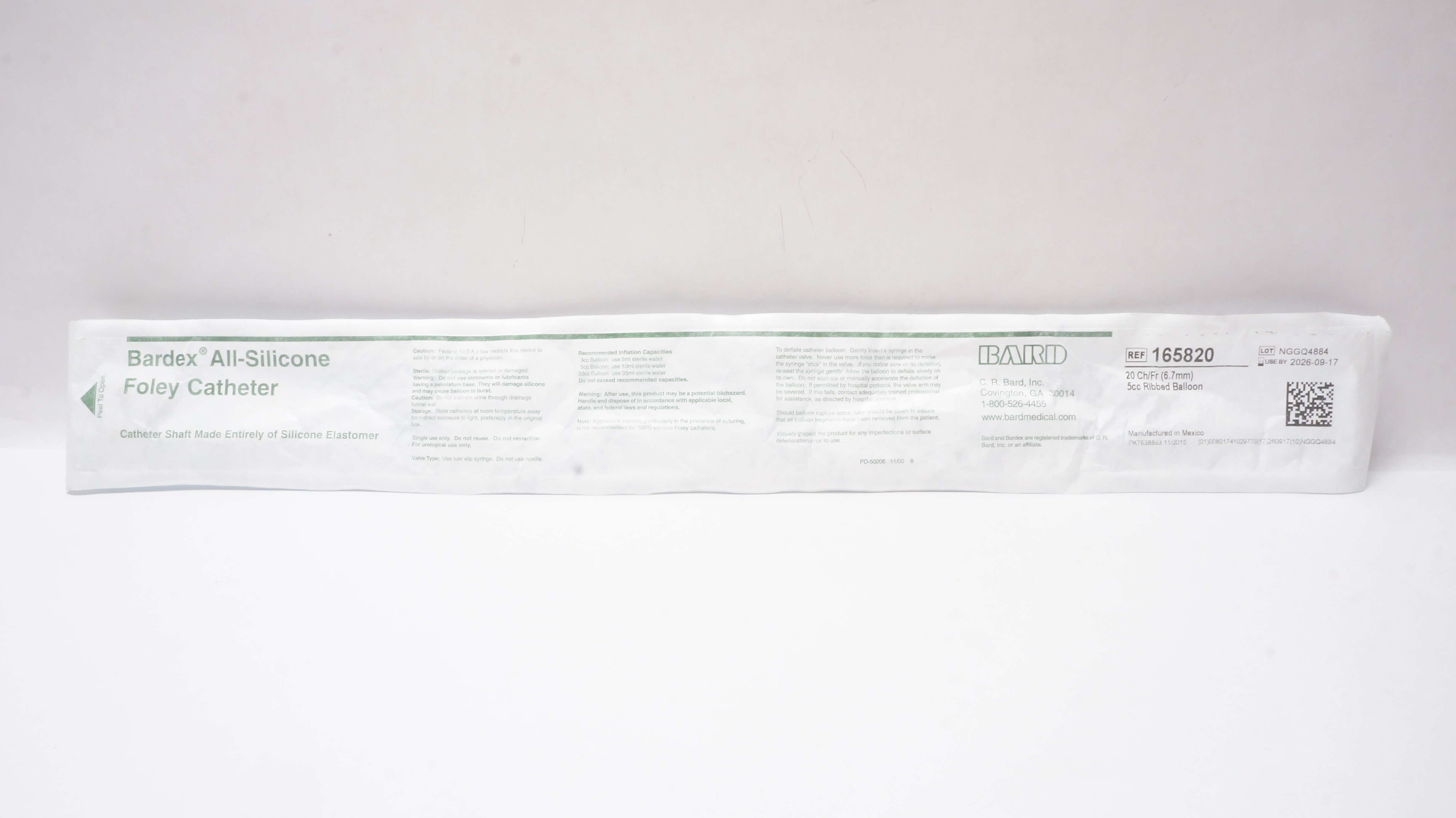 Bard 165816 Bardex All-Silicone Foley Cath. 16Fr. 5cc Ribbed Balloon (x)
