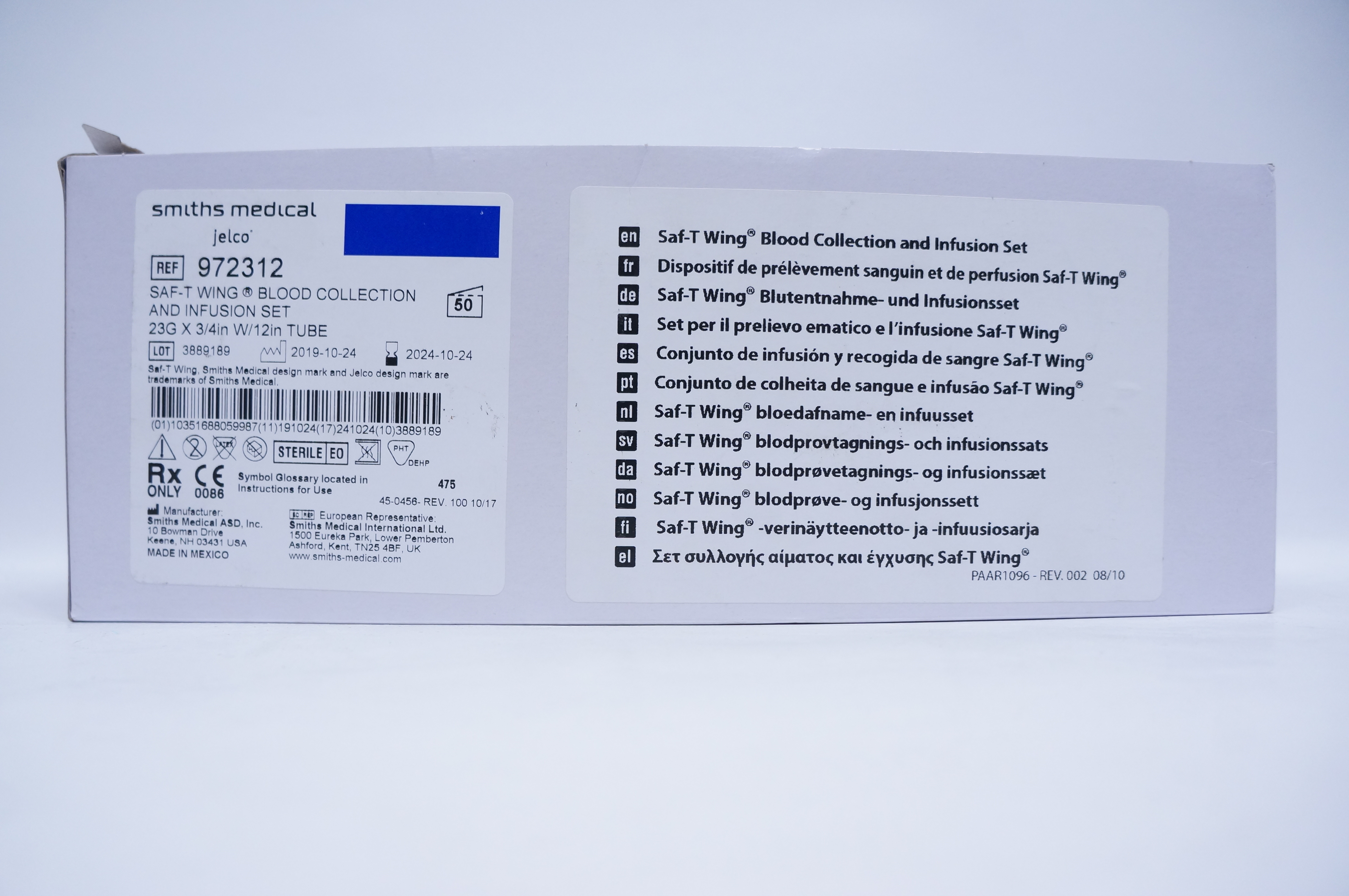 Smiths Medical 972312 Saf-T Wing Blood Collection&Infusion Set 23G - Box of 50