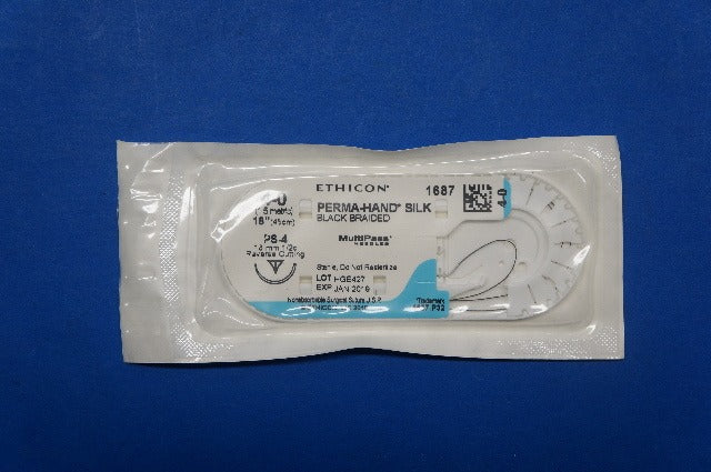 Ethicon 1687 4-0 PERMA-HAND SILK, PS-4 16mm 1/2c Reverse Cutting, 18inch
