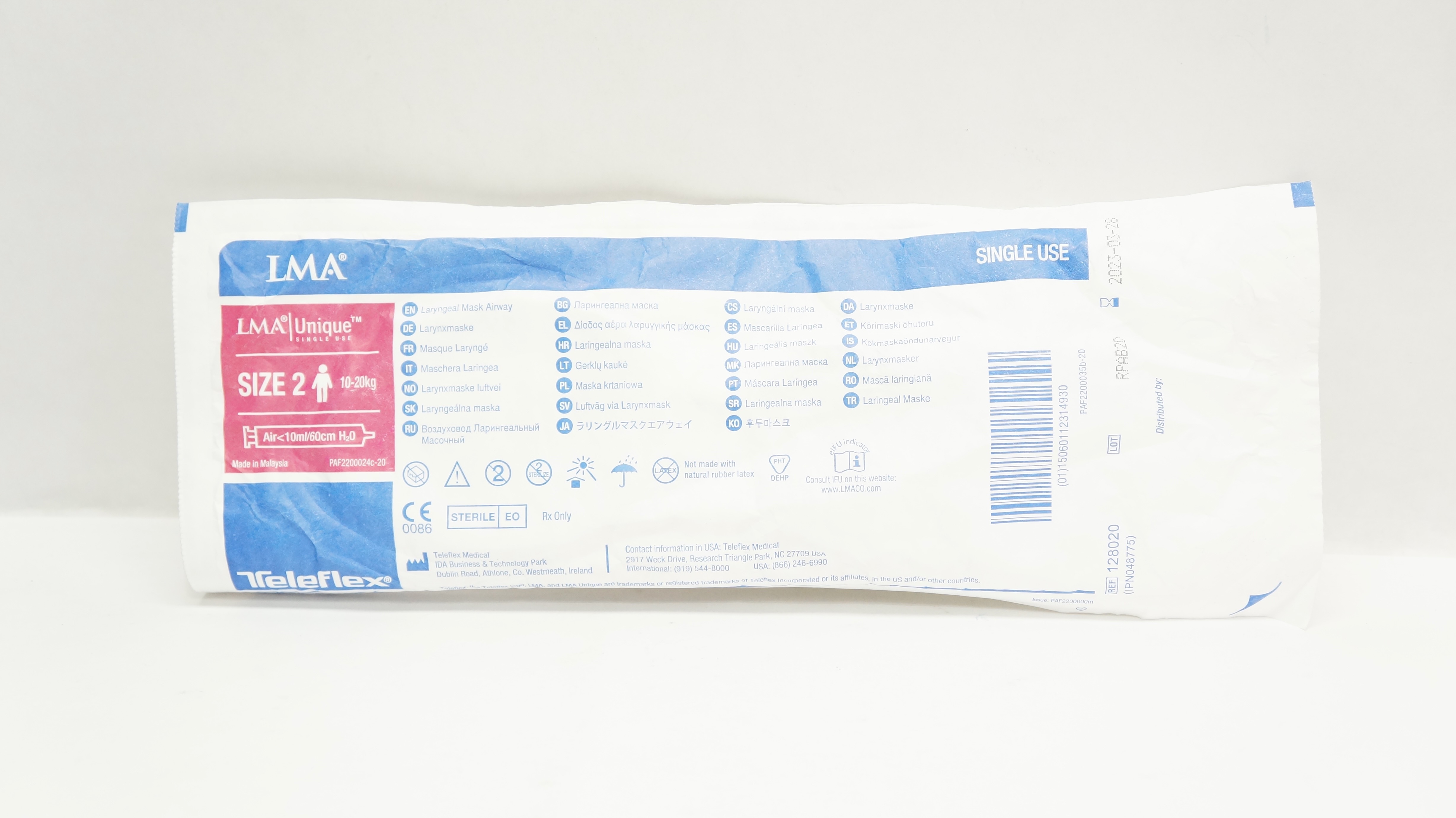 Teleflex 128020 Unique Laryngeal Mask Airway Size 2 10-20kg Air<10ml/60cm H2O(x)