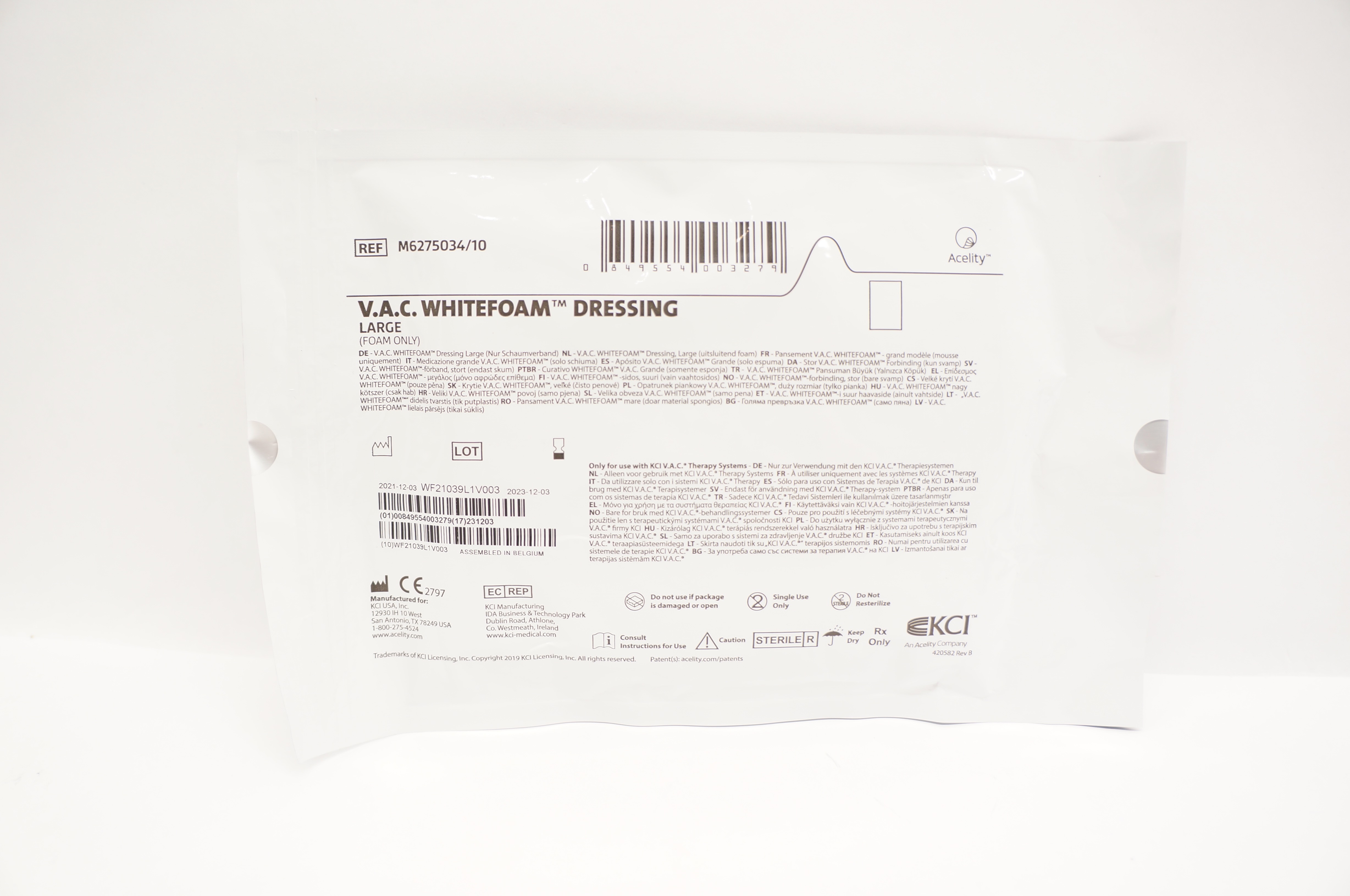 KCI M6275034/10 V.A.C. Whitefoam Dressing Large