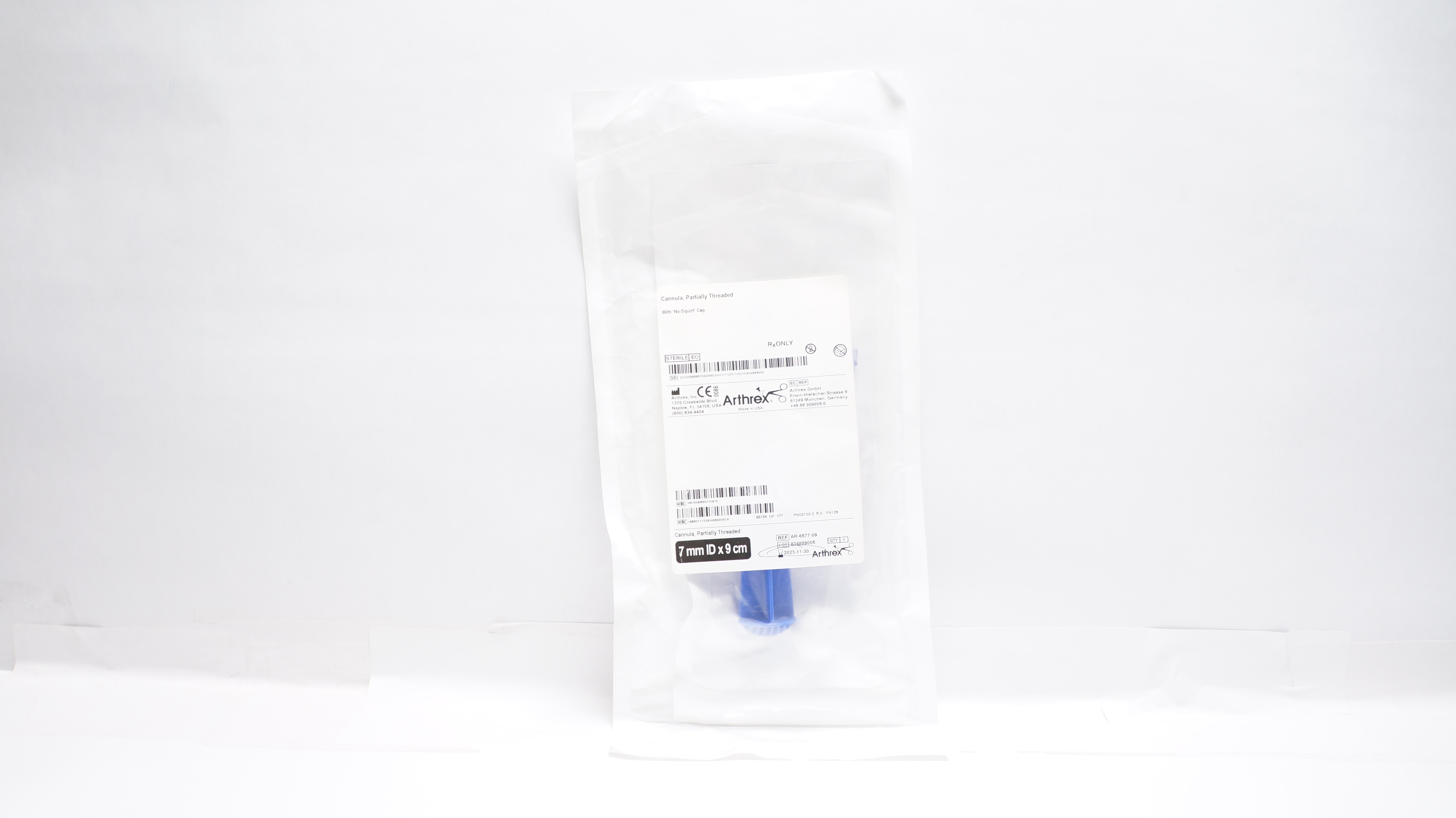 Arthrex AR-6577-09 Cannula, Partially Threaded w/ No-Squirt Cap 7mm ID x 9cm (x)