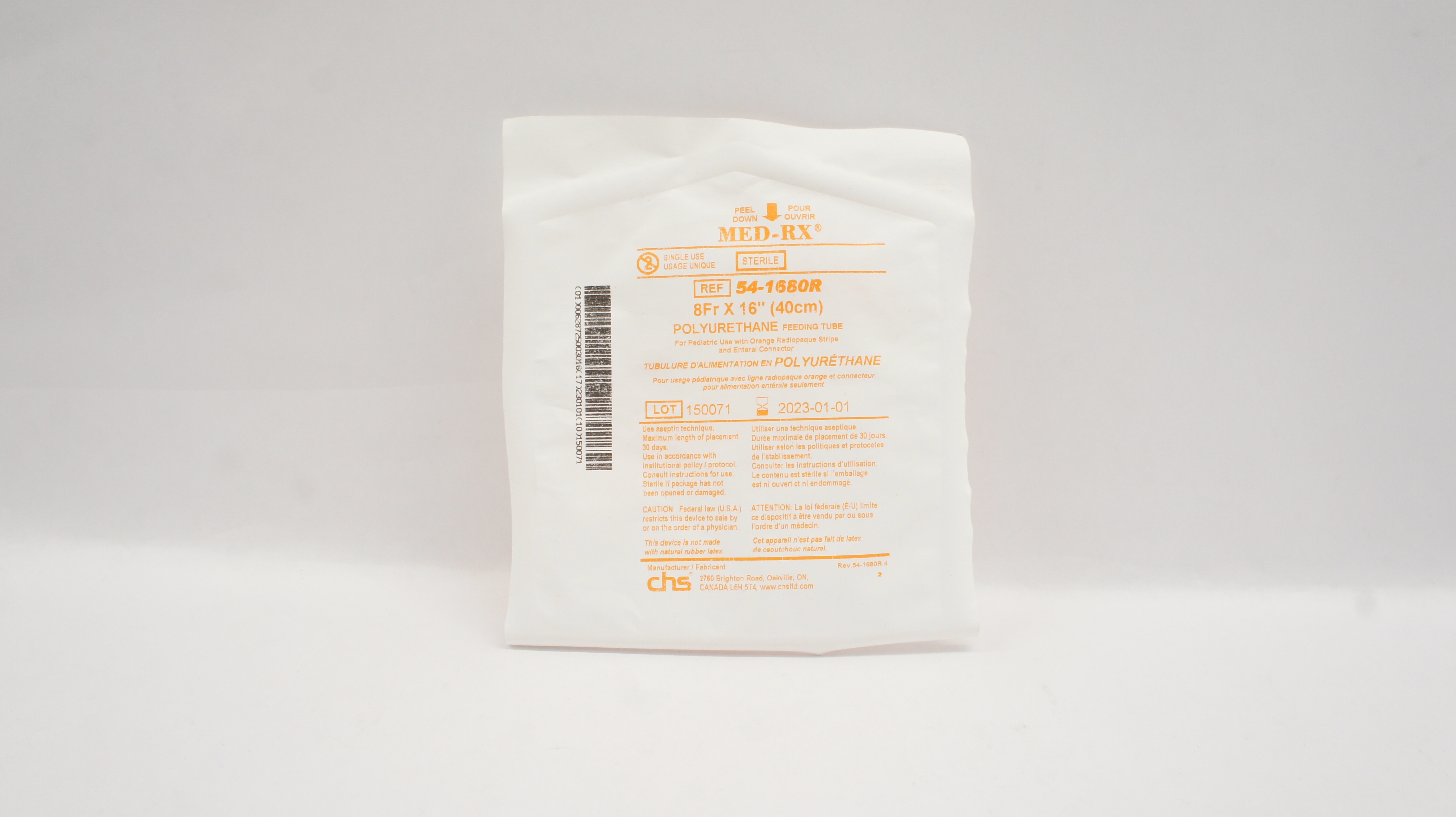 CHS 54-1680R MED-RX Polyurethane Feeding Tube 8Fr x 16inch (x)