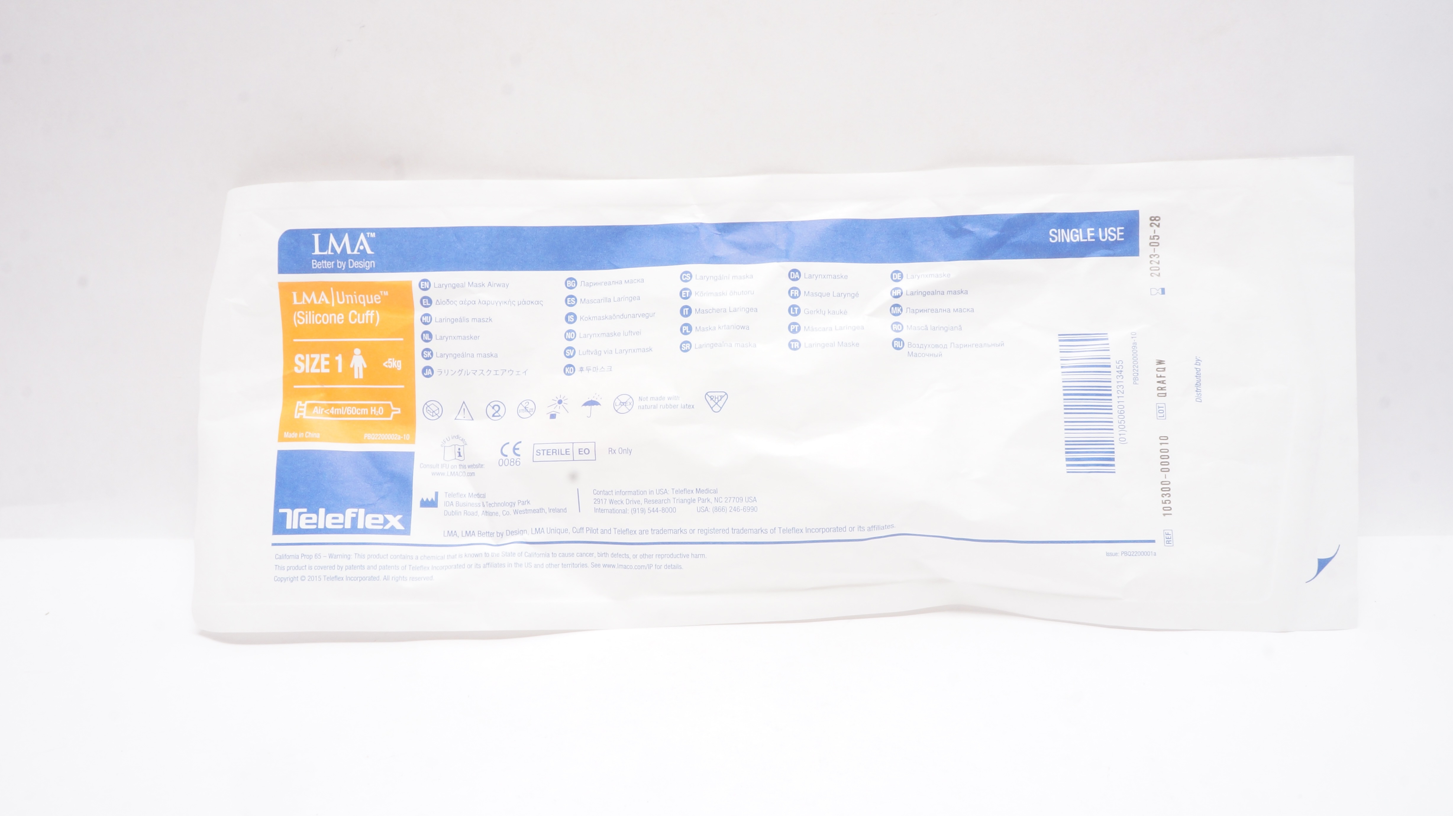 Teleflex 105300-000010 LMA Laryngeal Mask Airway Unique Size 1 <5kg (x)
