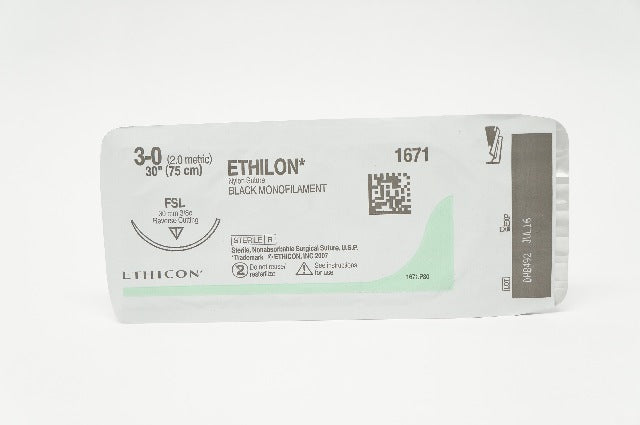 Ethicon 1671 3-0 ETHILON Nylon Stre FSL, 30mm 3/8c, Reverse Cutting, 30inch (x)