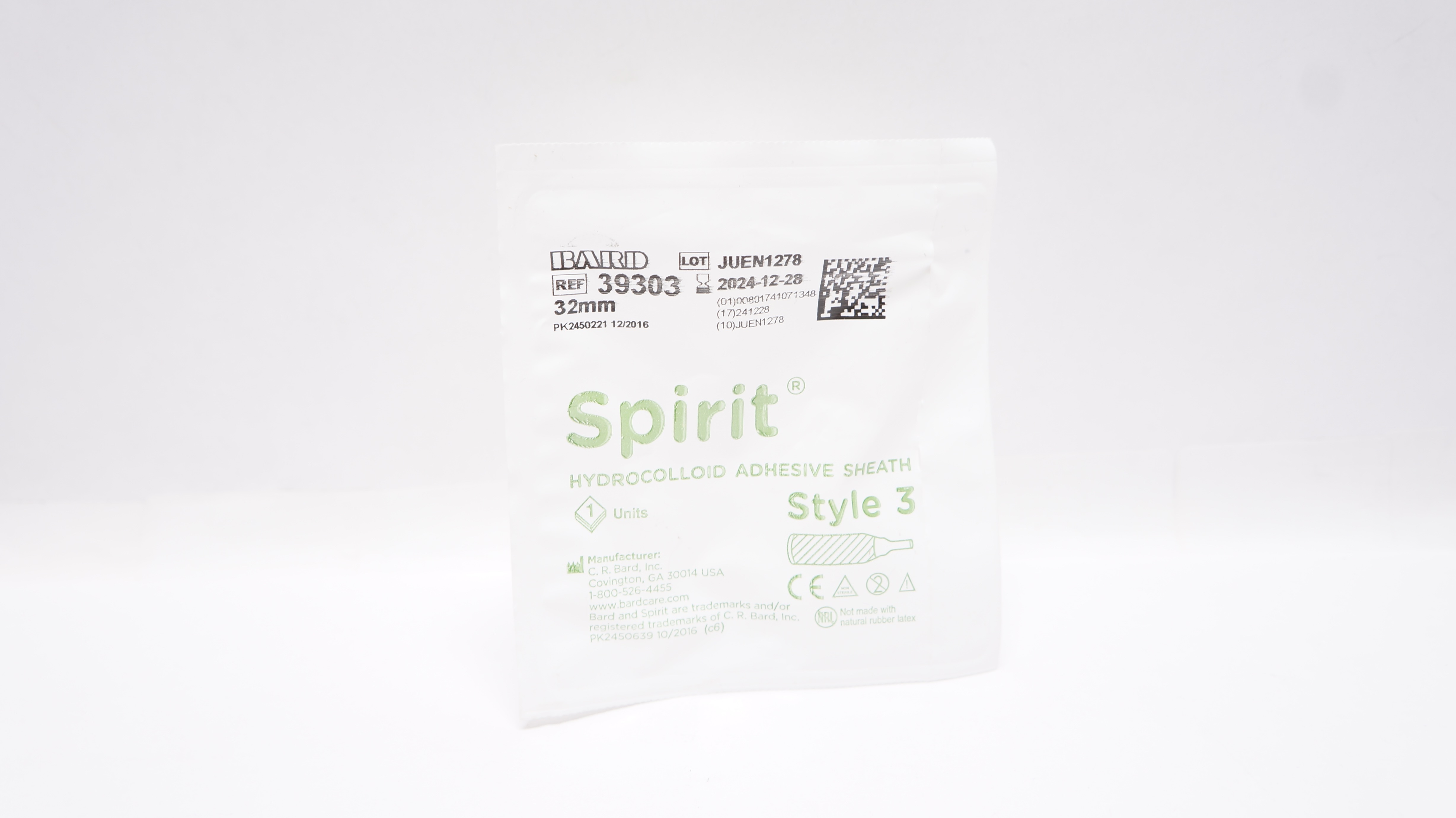 Bard 39303 Spirit Hydrocolloid Adhesive Sheath Style 3, 32mm