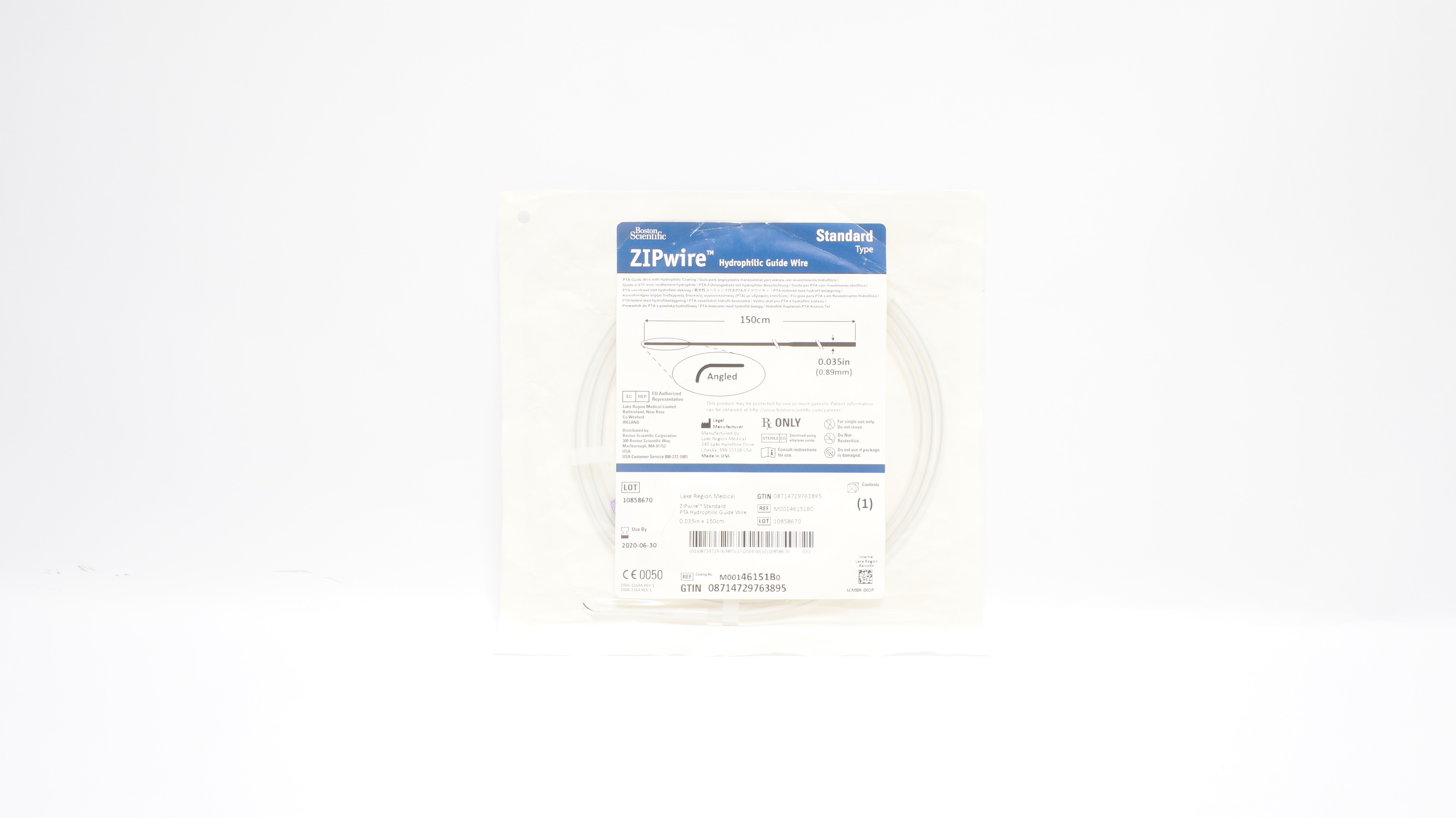 Boston Scientific M00146151B0 ZIPwire Hydrophilic Guide Wire 0.035inchx150cm (x)