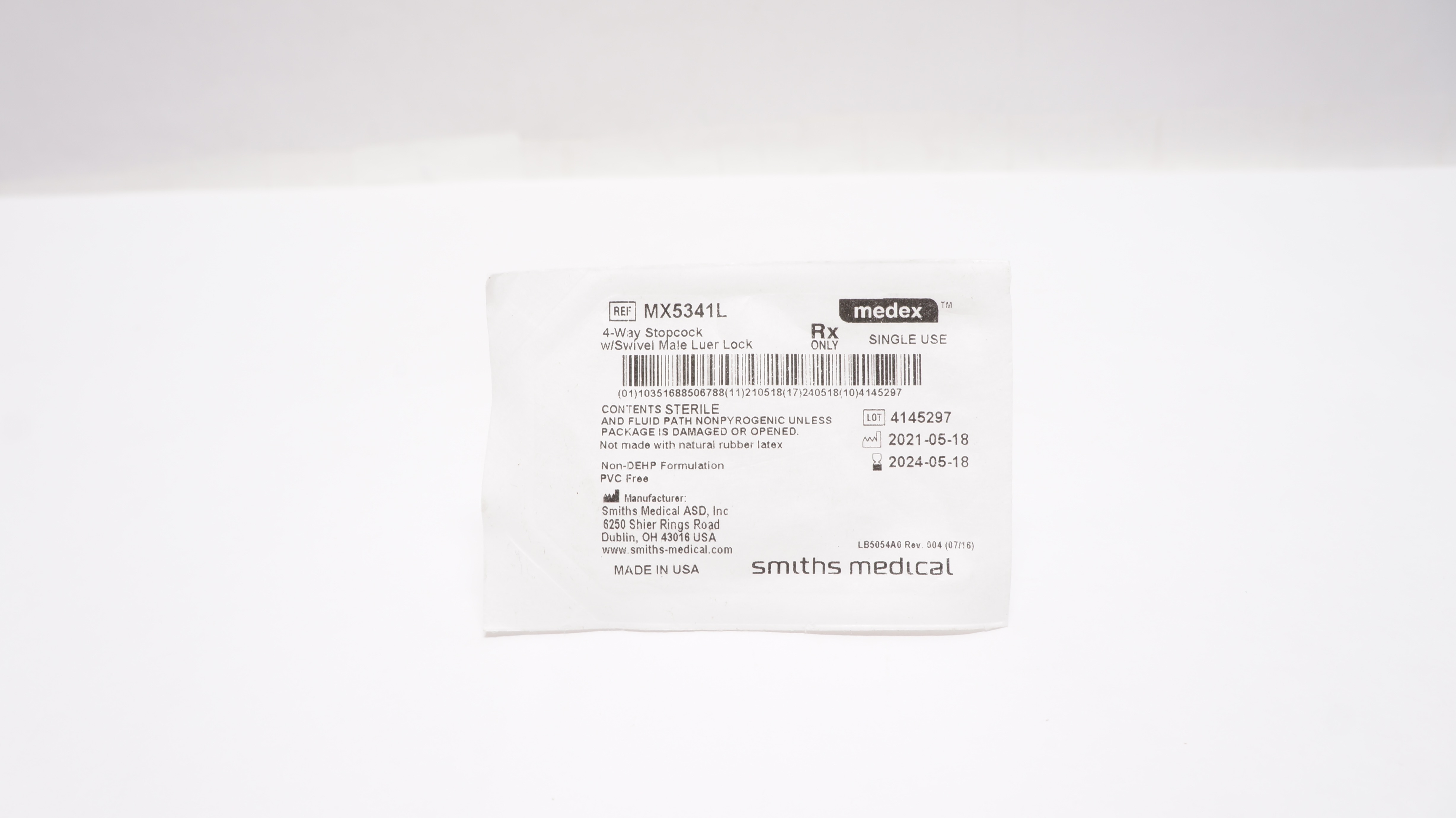 Smiths Medical MX5341L 4-Way Stopcock w/Swivel Male Luer Lock