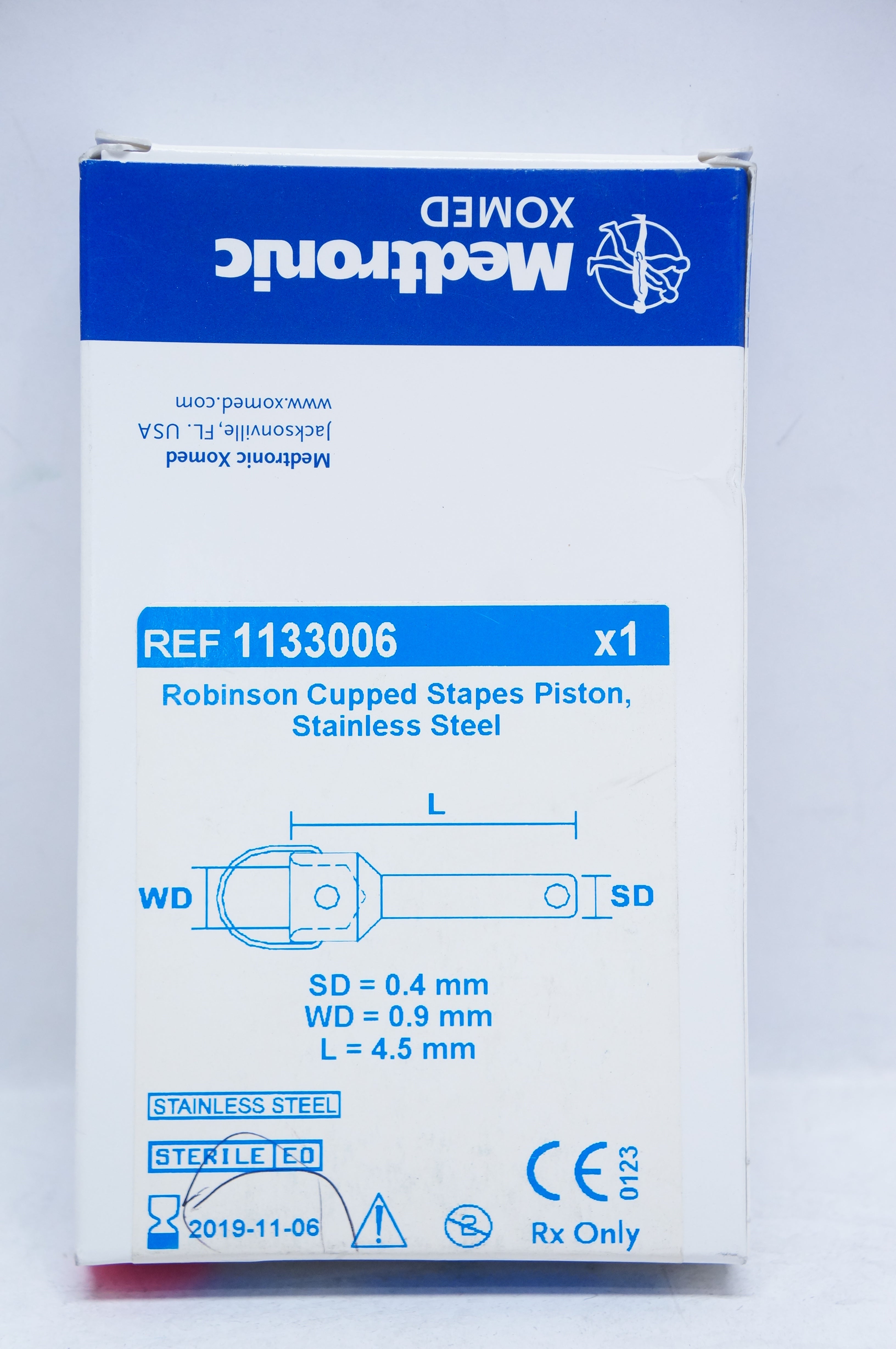 Medtronic 1133006 Robinson Cupped Stapes Piston Stainless Steel 0.4mm x 0.9mm(x)