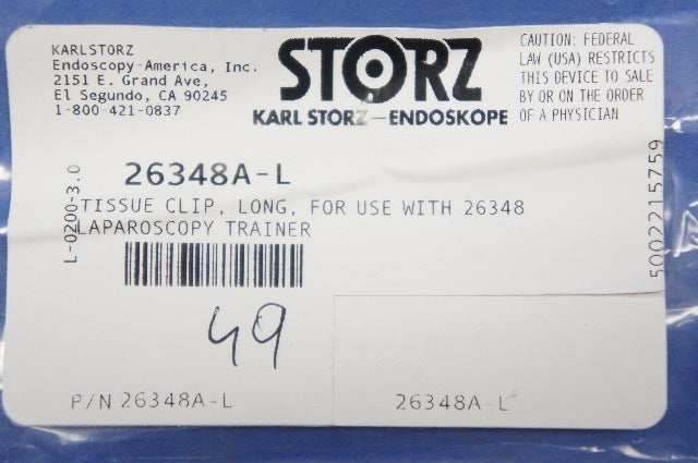 Karl Storz 26348A-L Tissue Clip, Long, For Use With 26348 Laparoscopy Trainer