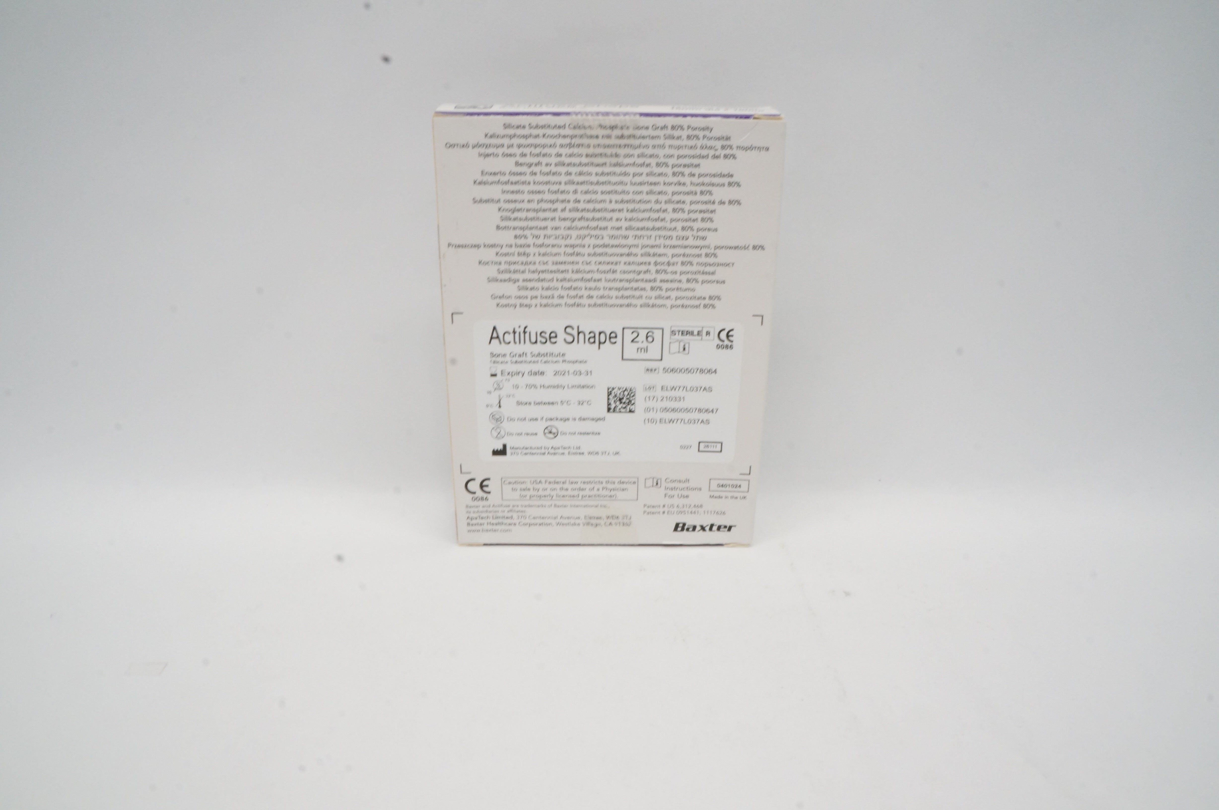 Apa Tech 506005078064 Bone Graft Substitute Actifuse Shape 2.6ml, 15 x 15mm