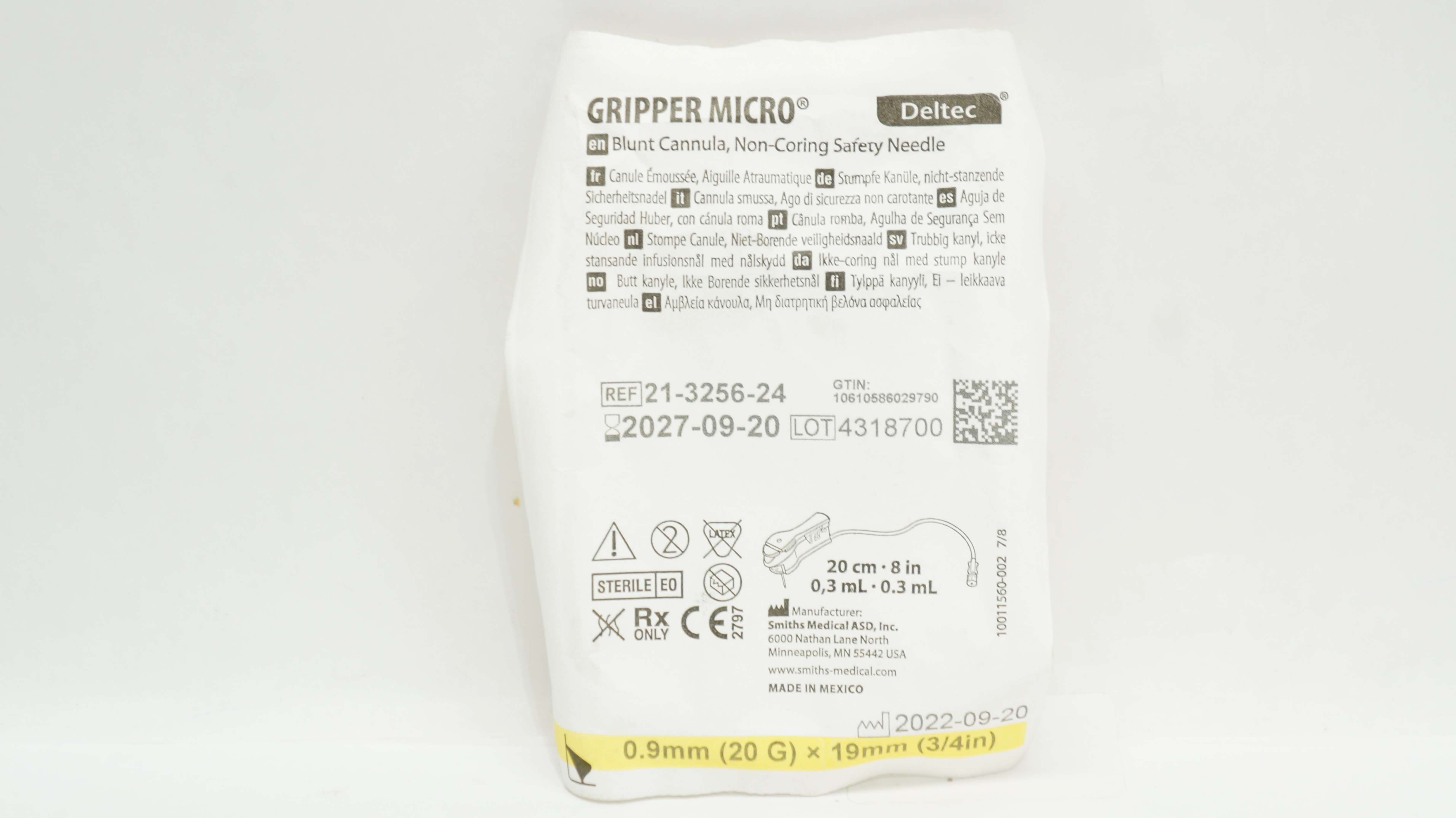 Smiths Medical 21-3256-24 Gripper Micro Blunt Cannula Safety Ndle 20G x 3/4 inch