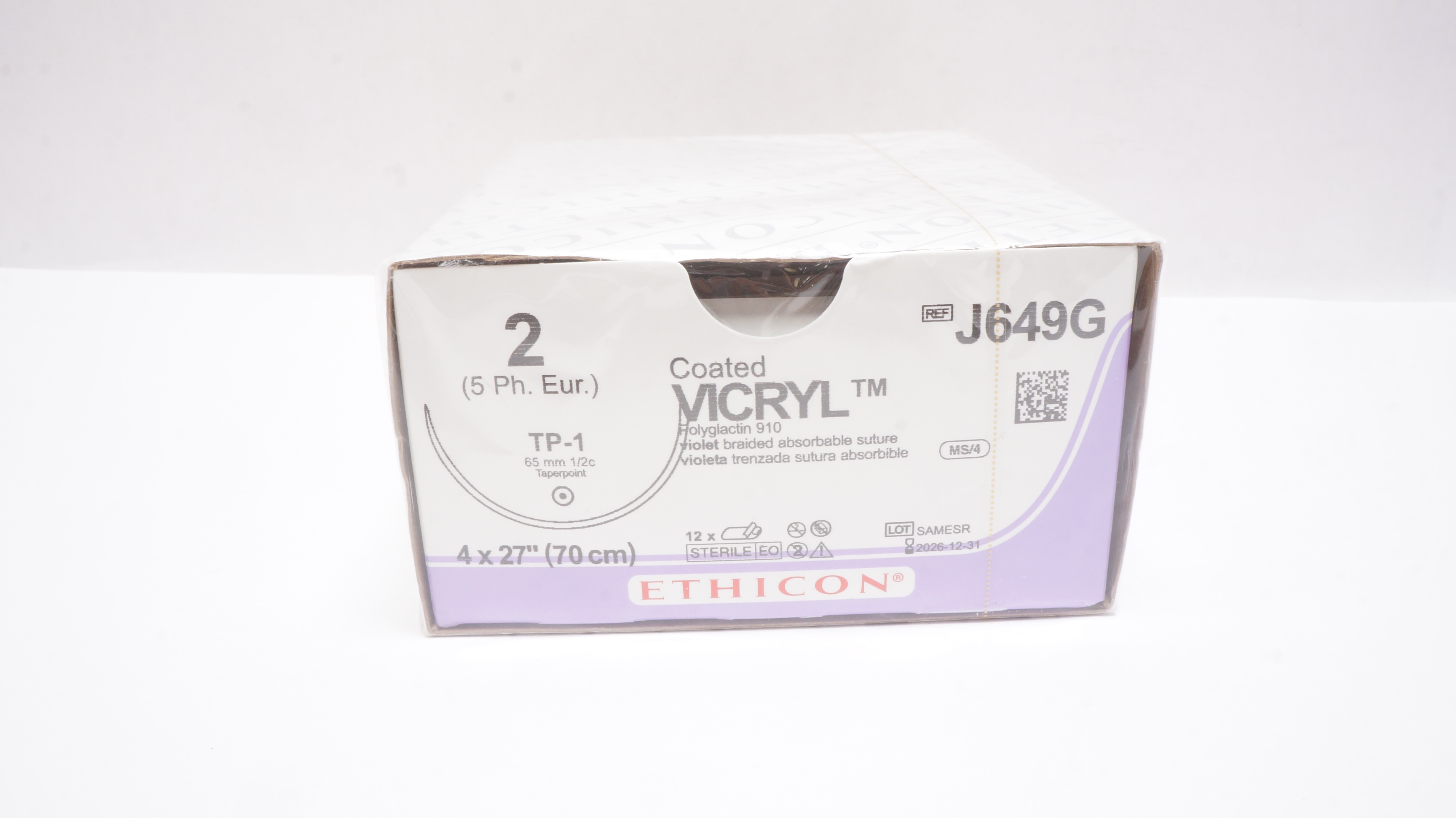 Ethicon J649G 2 Coated VICRYL Polyglactin 910 Stre TP-1 65mm, 4x 27in.-Box of 12