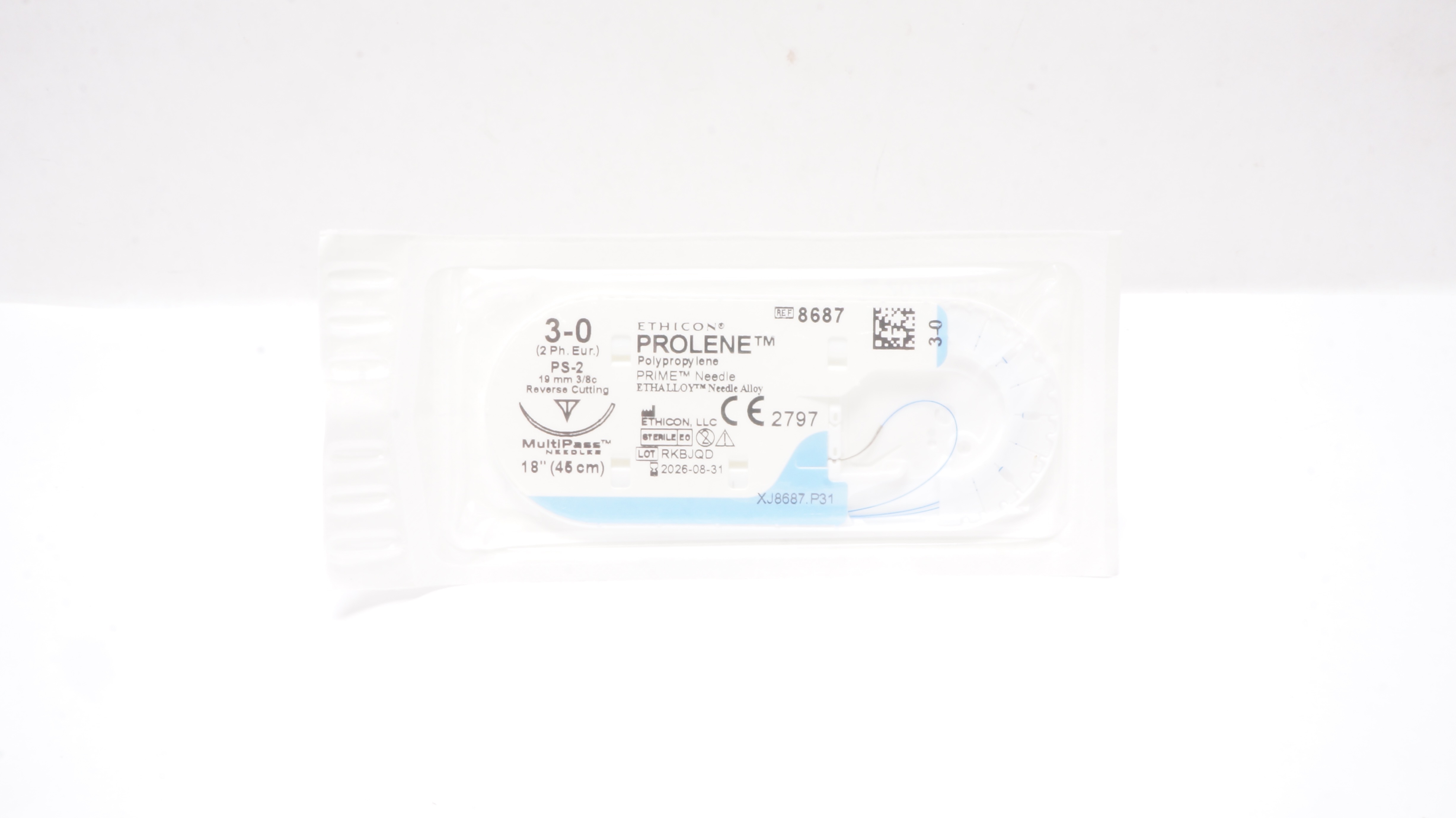 Ethicon 8687 3-0 PROLENE PolypropyleneStre PS-2 19mm 3/8c Reverse Cutting 18inch