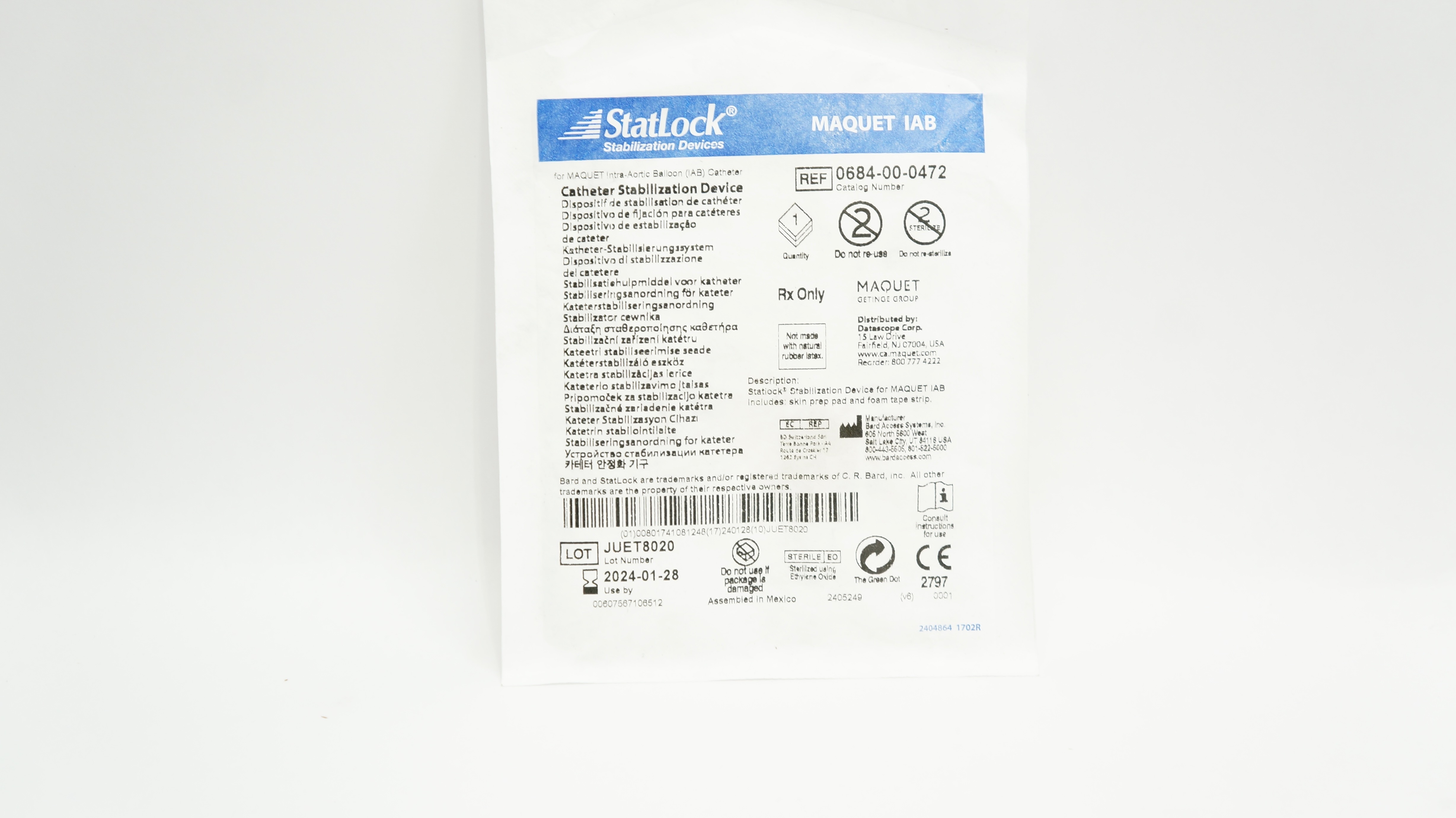 Bard 0684-00-0472 StatLock Cath. Stabilization Device Maquet IAB