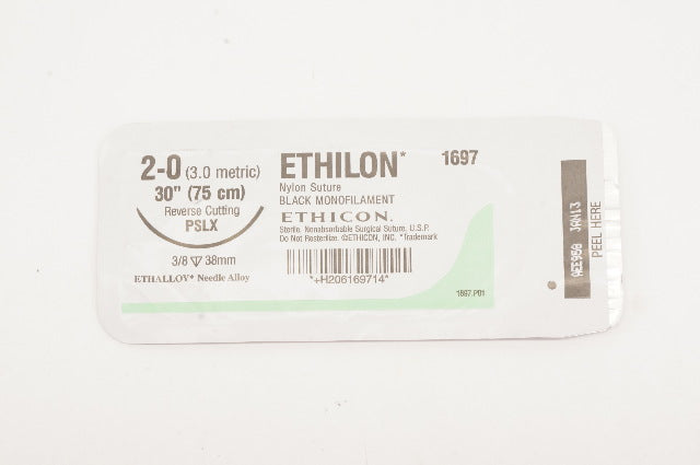 Ethicon 1697 2-0 ETHILON PSLX 36mm 3/8c Reverse Cutting 30inch