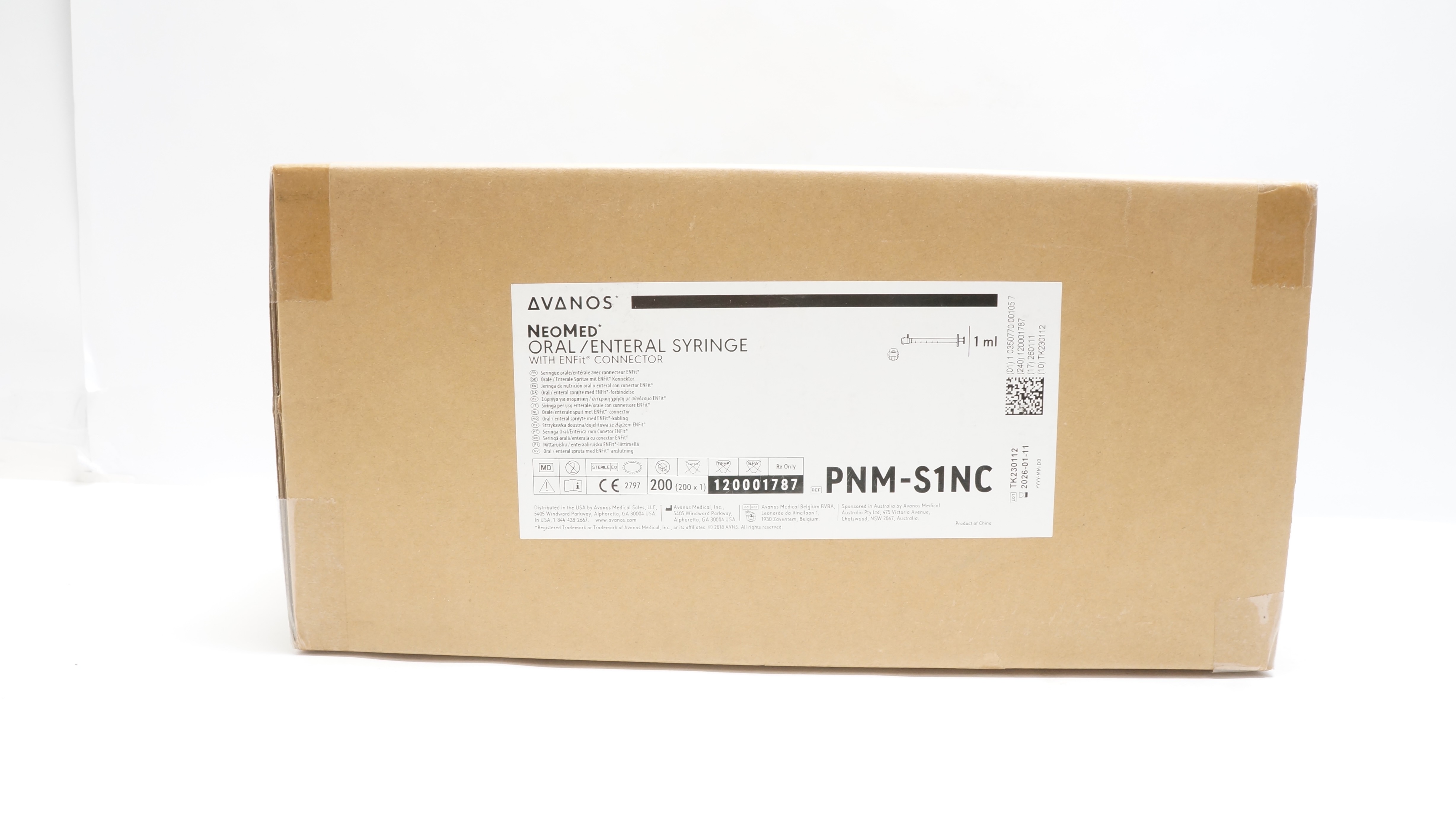 Avanos PNM-S1NC NeoMed Oral/Enteral Syringe W/ENFIT Connector 1mL - Box of 200