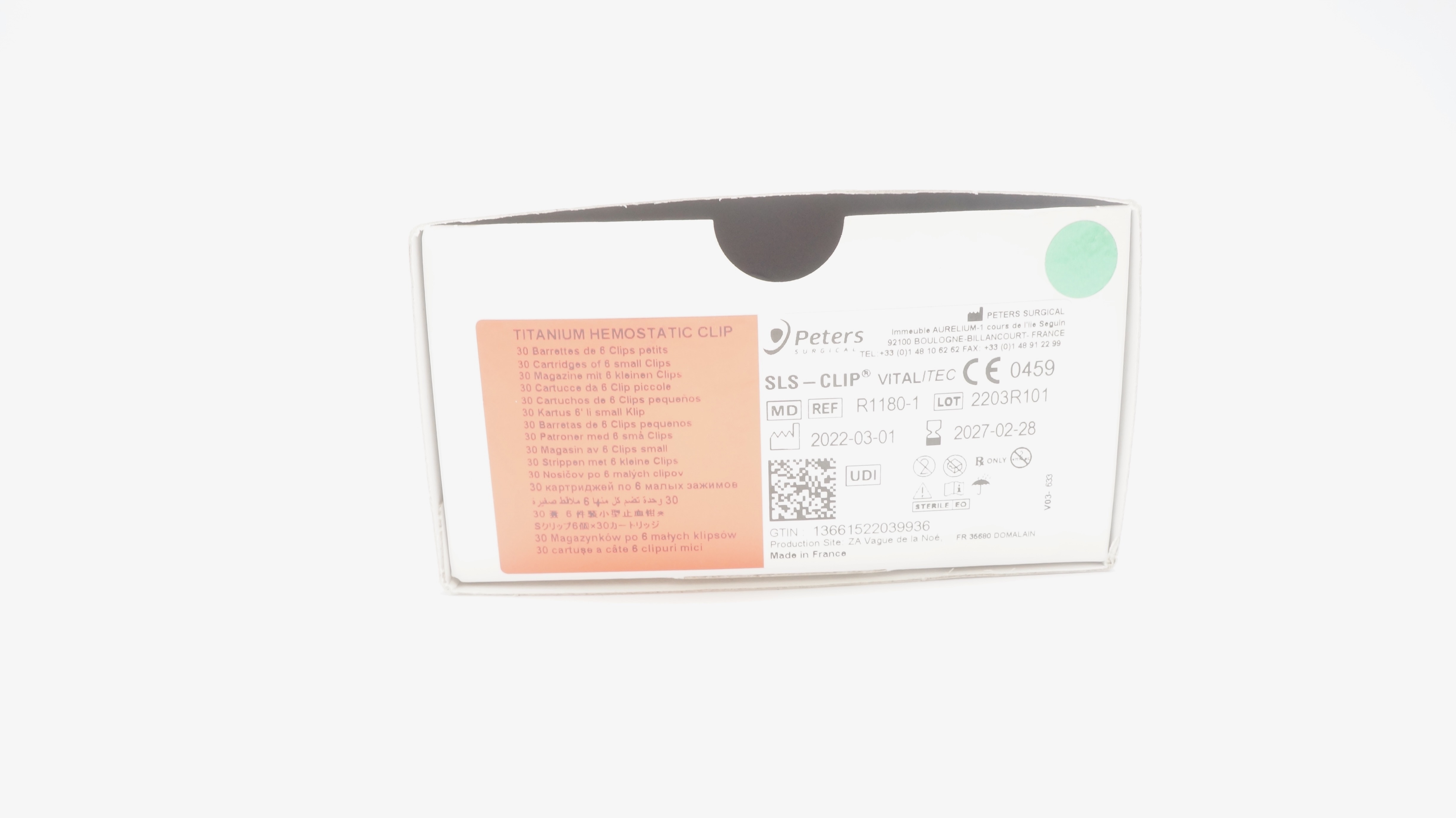 Peters Surgical R1180-1 SLS-CLIP VITALITEC Ti. Hemostatic Clips, Small-Box of 15