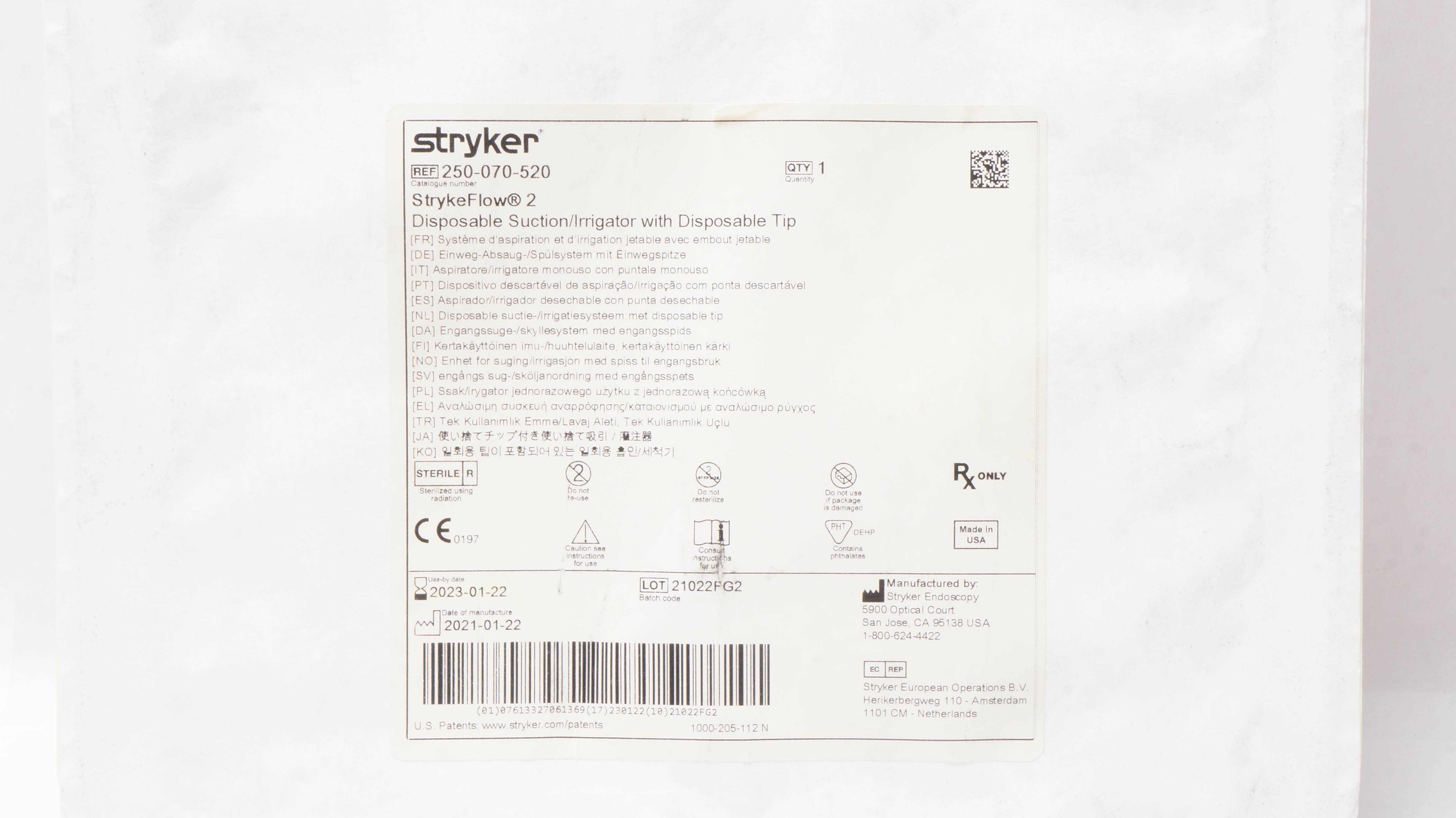 Stryker 250-070-520 StrykeFlow Disposable Suction/Irrigator w/Disposable Tip (x)