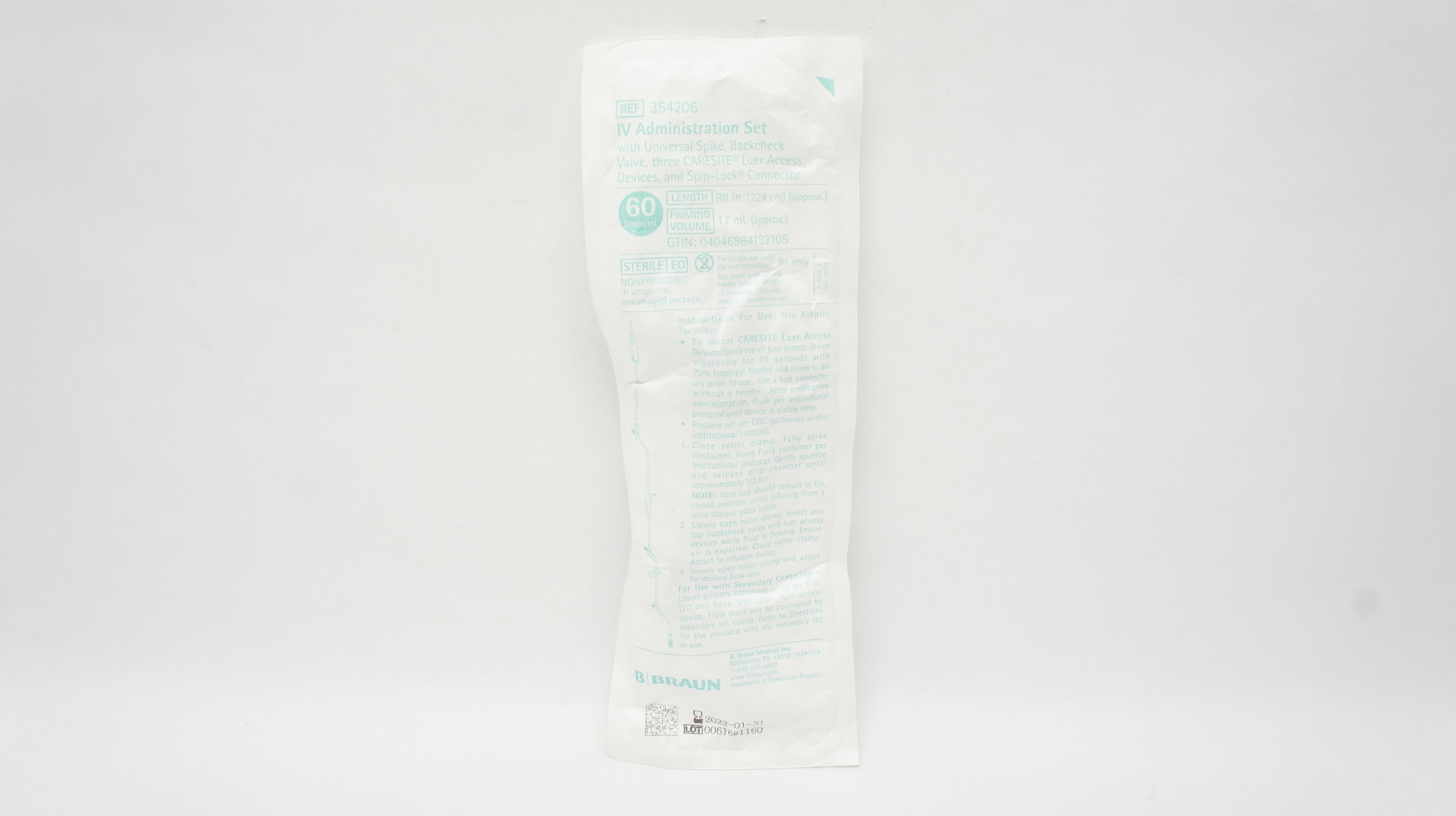 Braun 354206 IV Administration Set w/Spike 88inch x 17mL, 60 drops/mL (x)