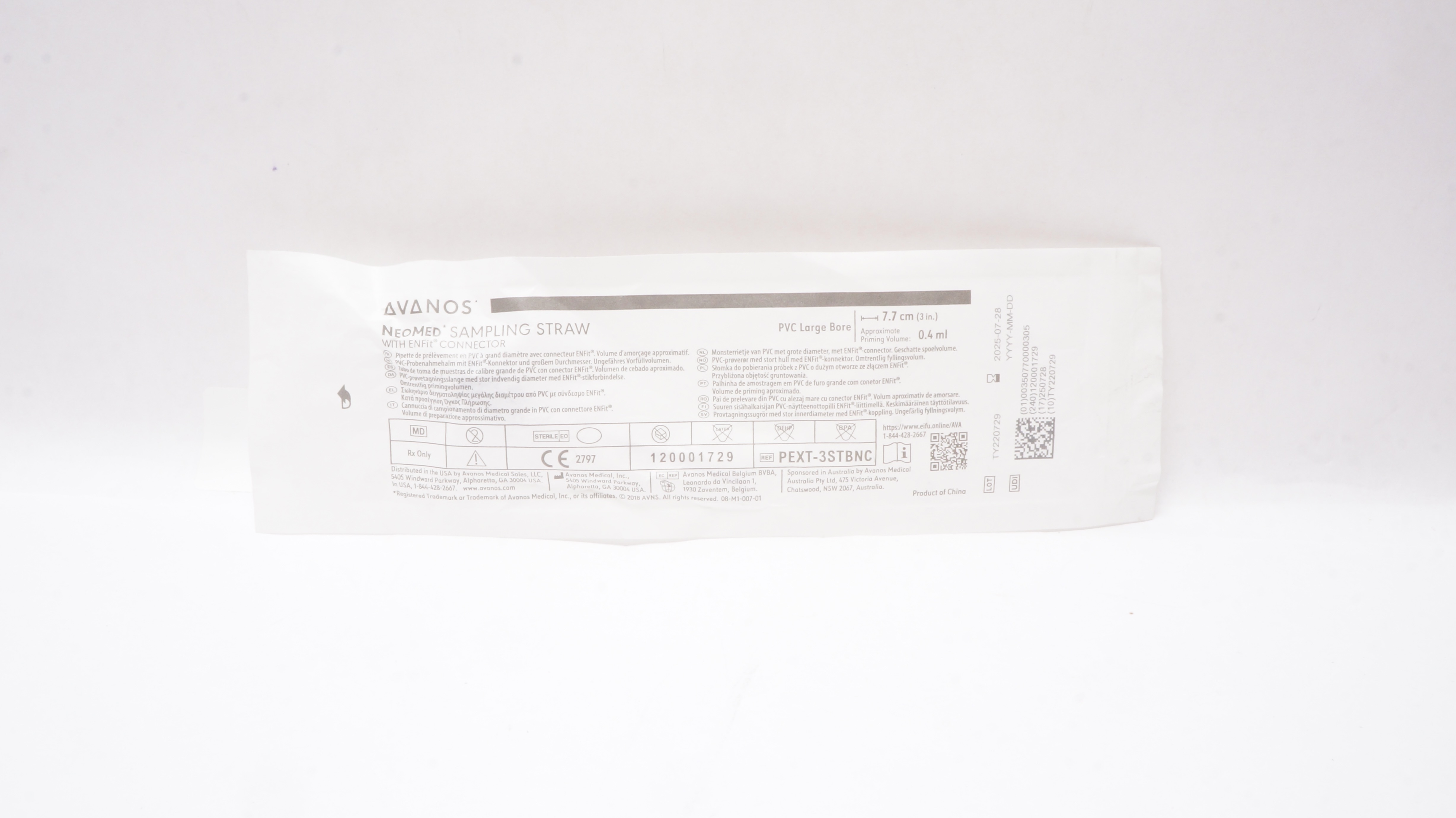 Avanos PEXT-3STBNC NeoMed Sampling Straw w/ENFit Connector 3inch x 0.4mL(Appx.)