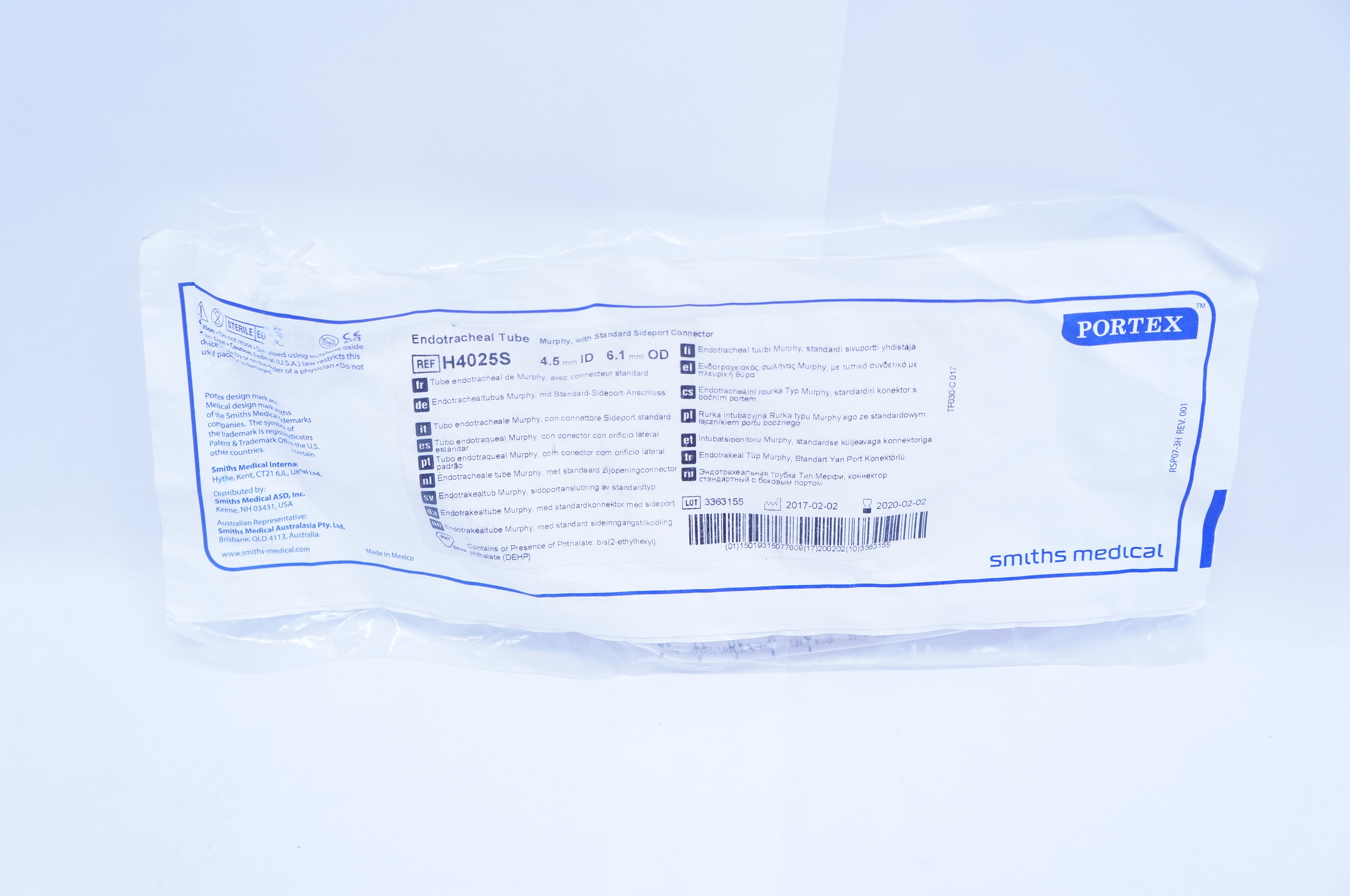 Smiths Medical H4025S Endotracheal Tube Murphy 4.5 x 6.1mm (x)