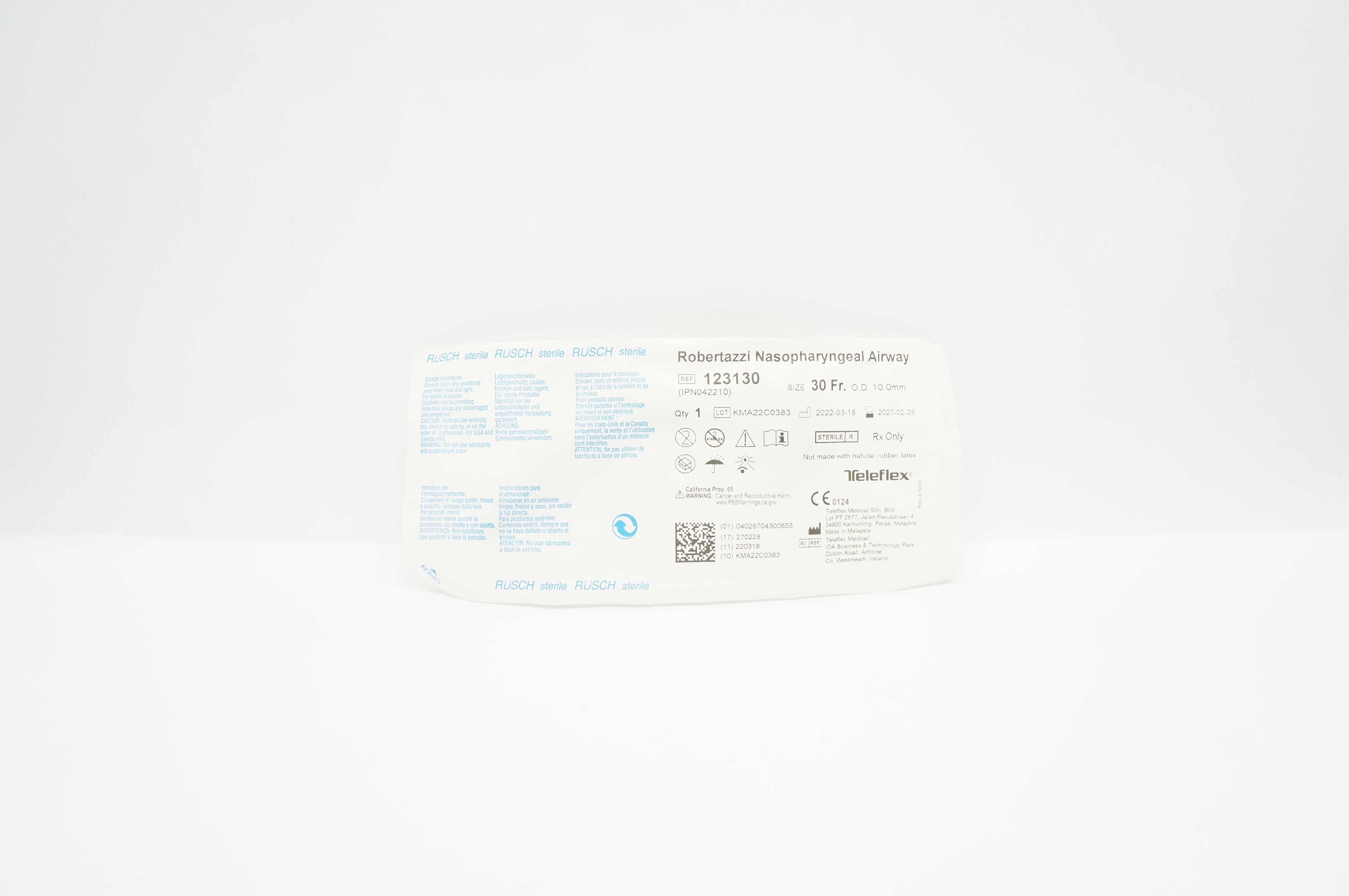 Teleflex 123130 Rusch Robertazzi Nasopharyngeal Airway 30Fr OD 10.0mm