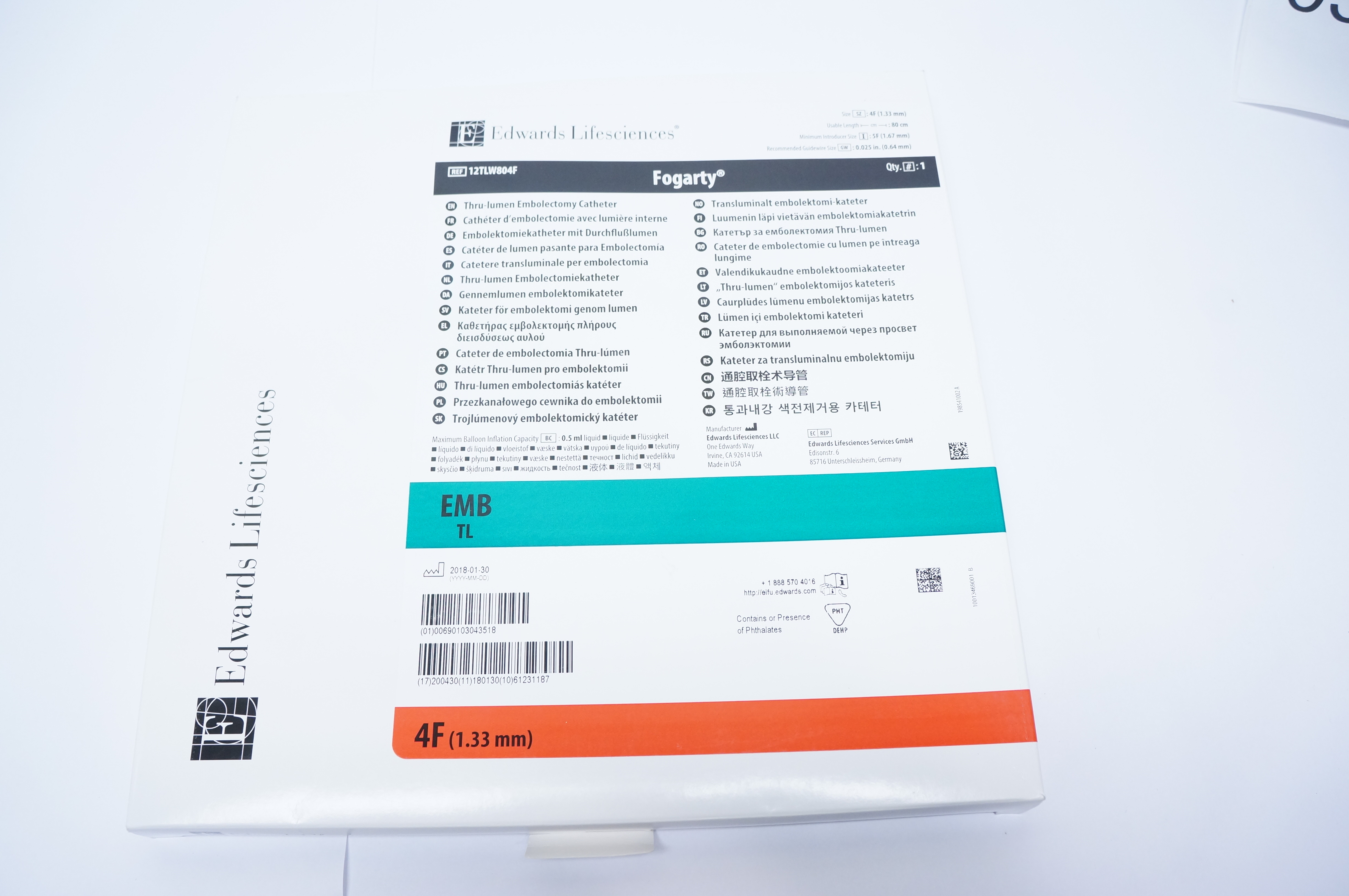 Edwards Lifesciences 12TLW804F Thru-lumen Embolectomy Cath. 4F (x)