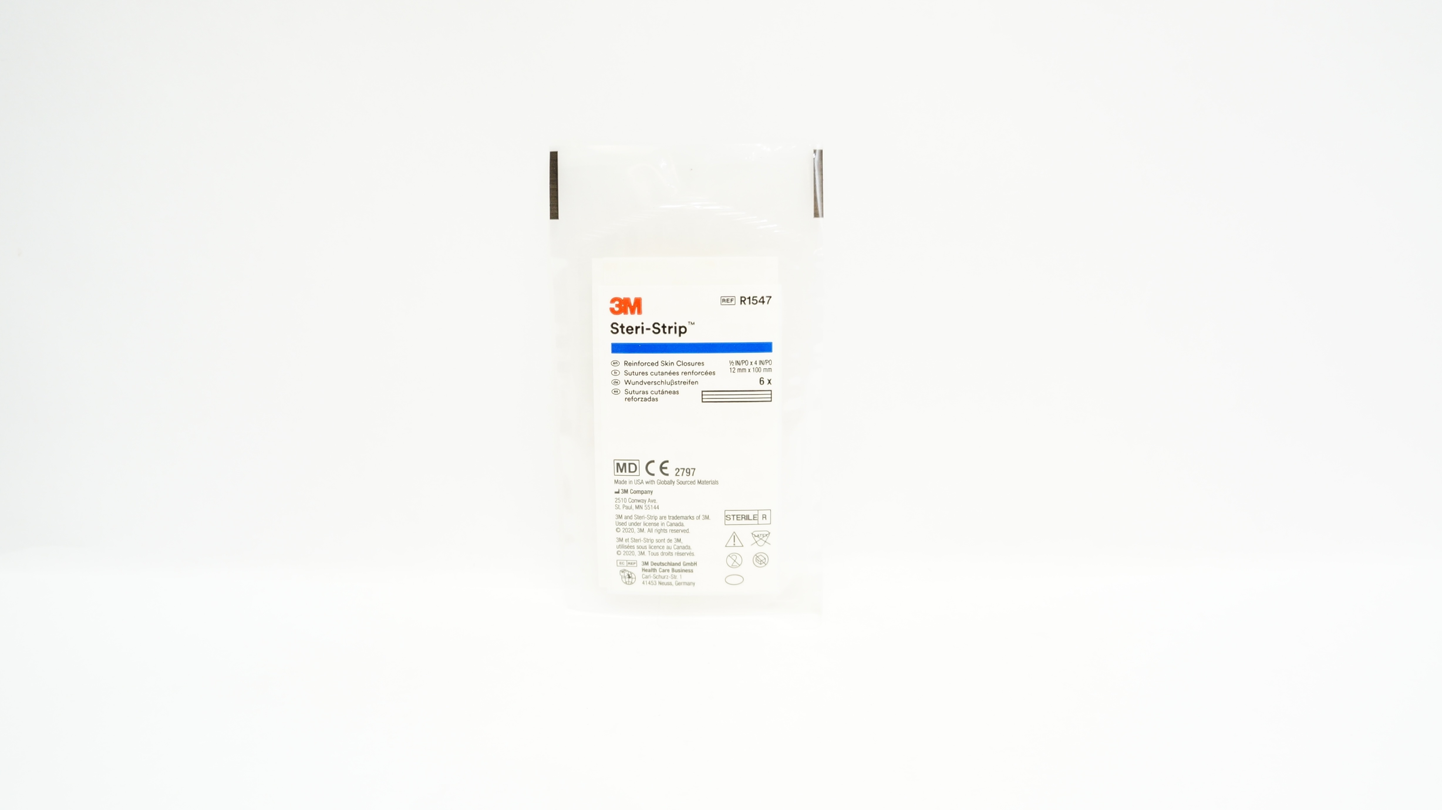 3M R1547 Steri-Strip Reinforced Skin Closures 1/2inch x 4inch - Pack of 6
