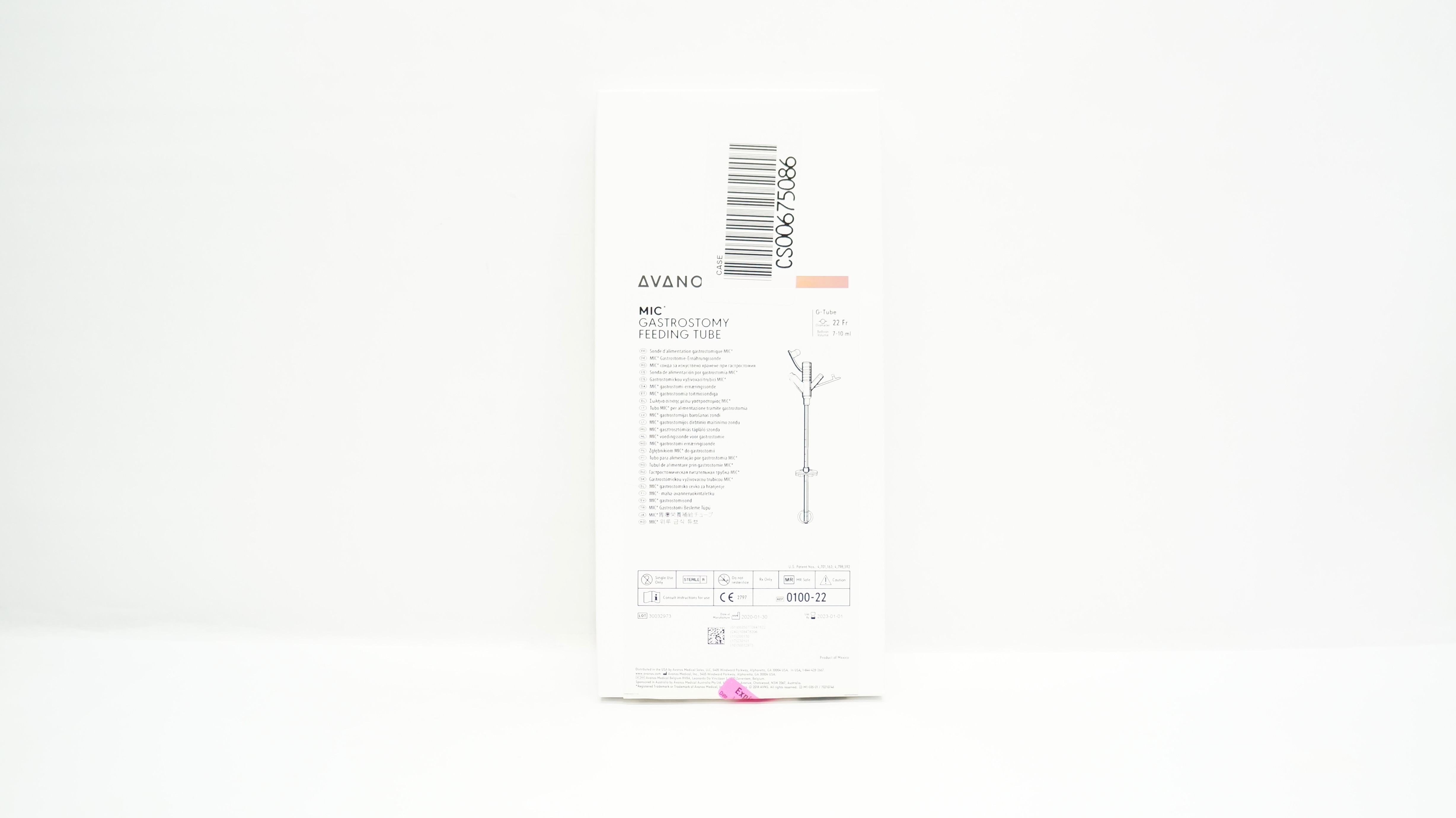 Avanos 0100-22 MIC Gastrostomy Feeding Tube 22 Fr x 7-10ml (x)