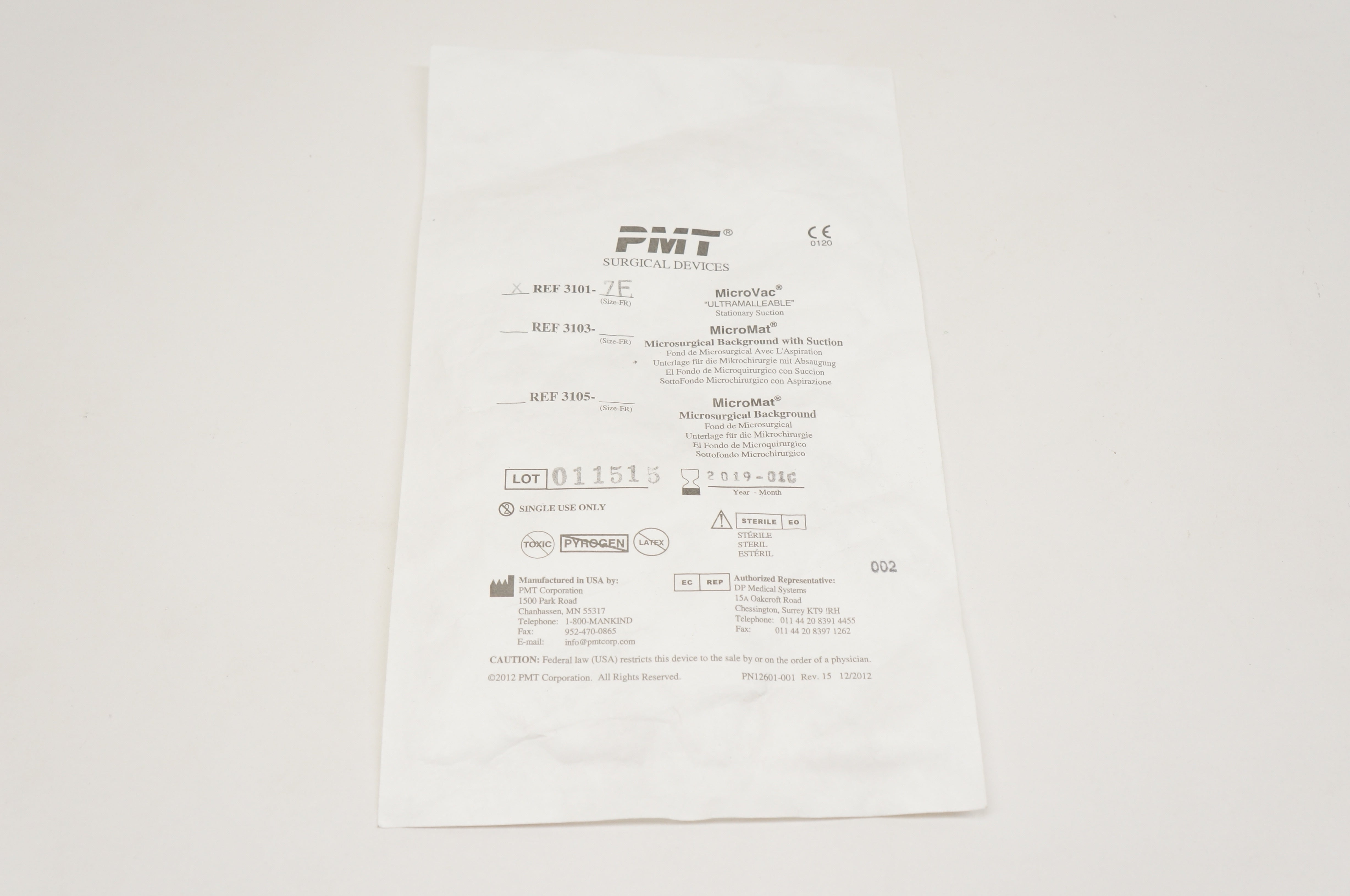 PMT 3101-7F MicroVac Ultramalleable Stationary Suction (x)