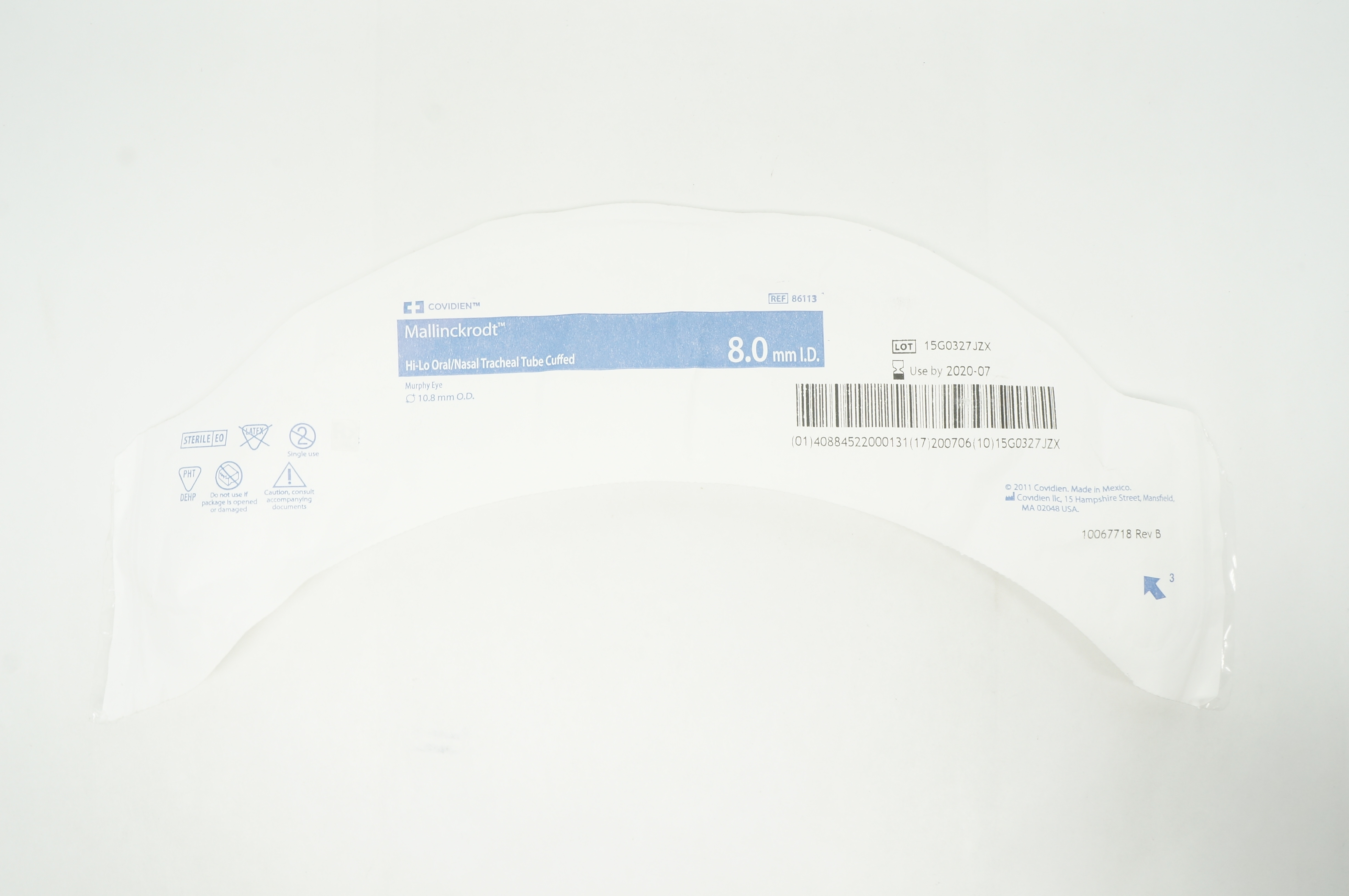 Covidien 86113 Mallinckrodt Hi-Lo Oral/Nasal Tracheal Tube Cuffed 8 x 10.8mm (x)