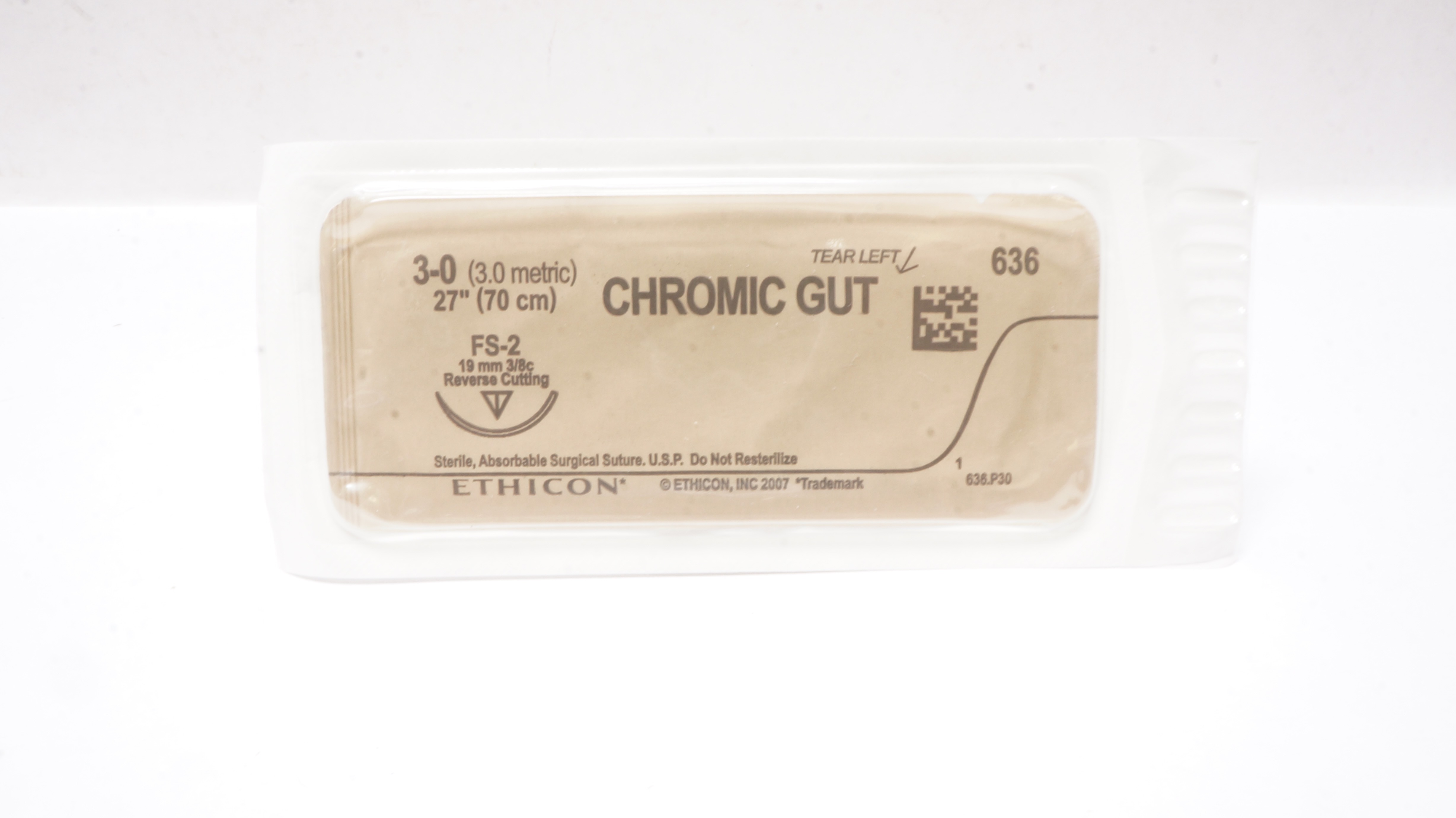 Ethicon 636 3-0 CHROMIC GUT, FS-2, 19mm 3/8c Reverse Cutting, 27inch