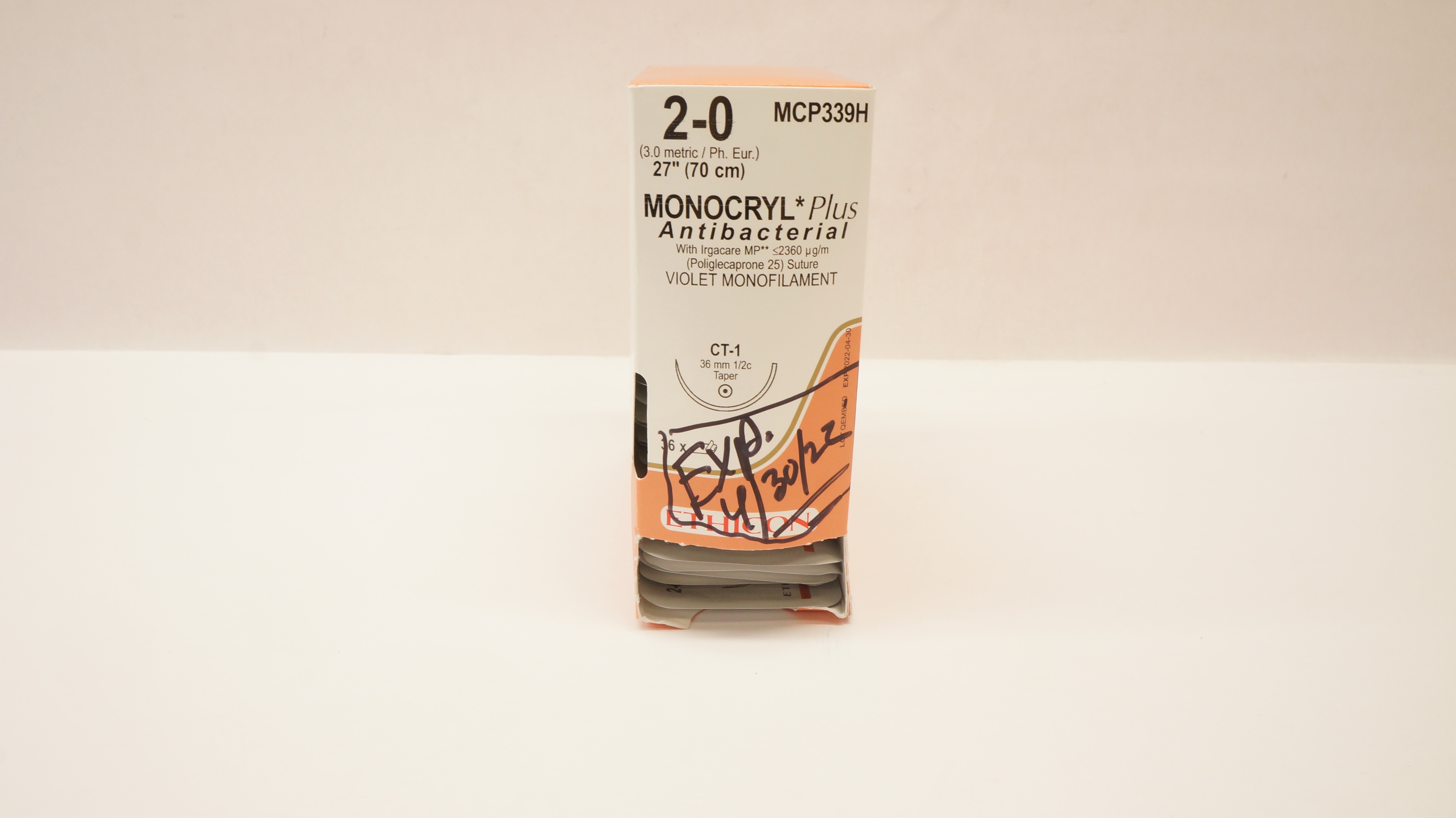 Ethicon MCP339H 2-0 Monocryl Plus Stre CT-1 36mm 1/2c Taper 27inch (x)-Box of 28