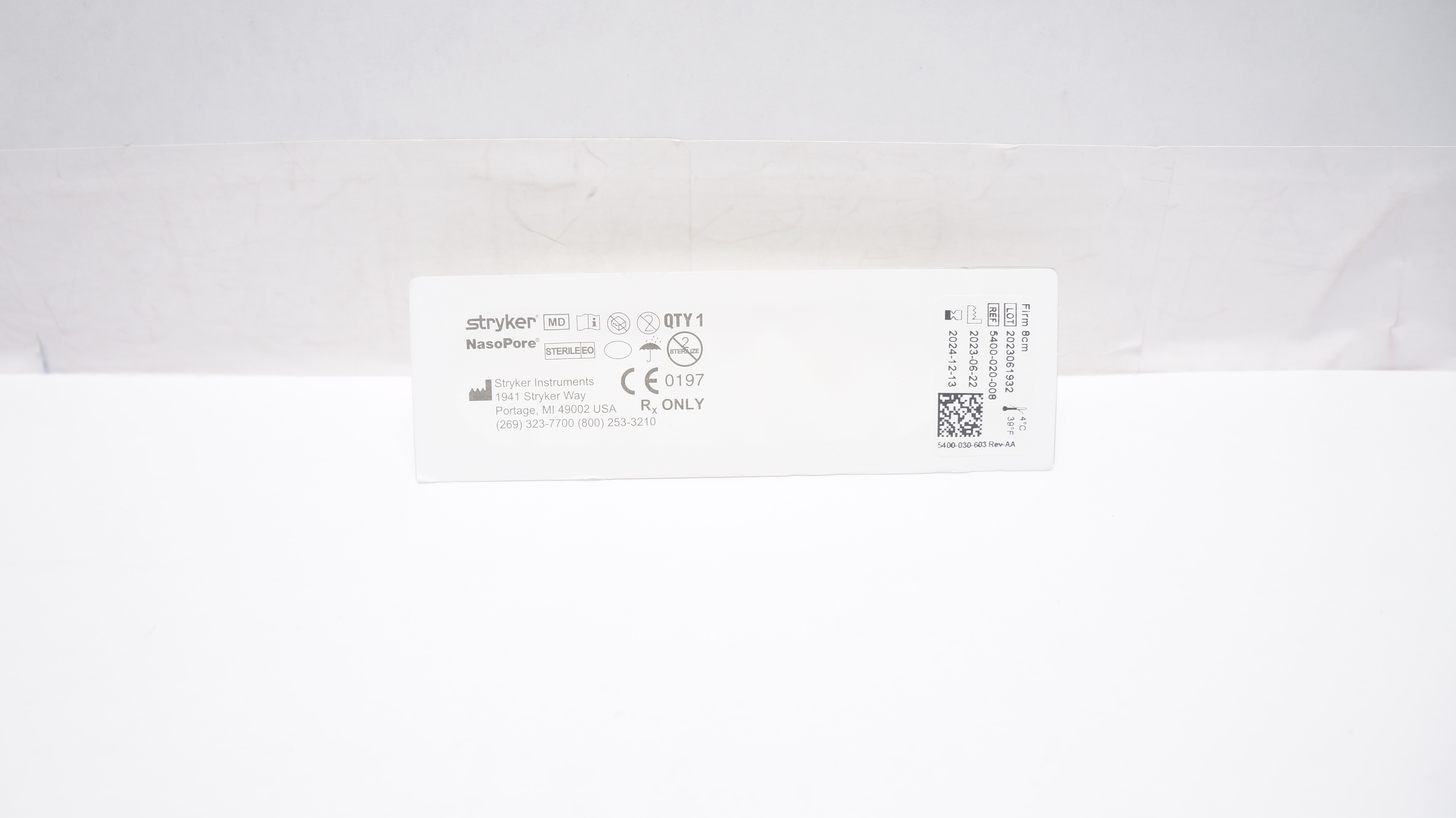 Stryker 5400-020-008 Nasopore Fragmentable Nasal Dressing Firm 8cm