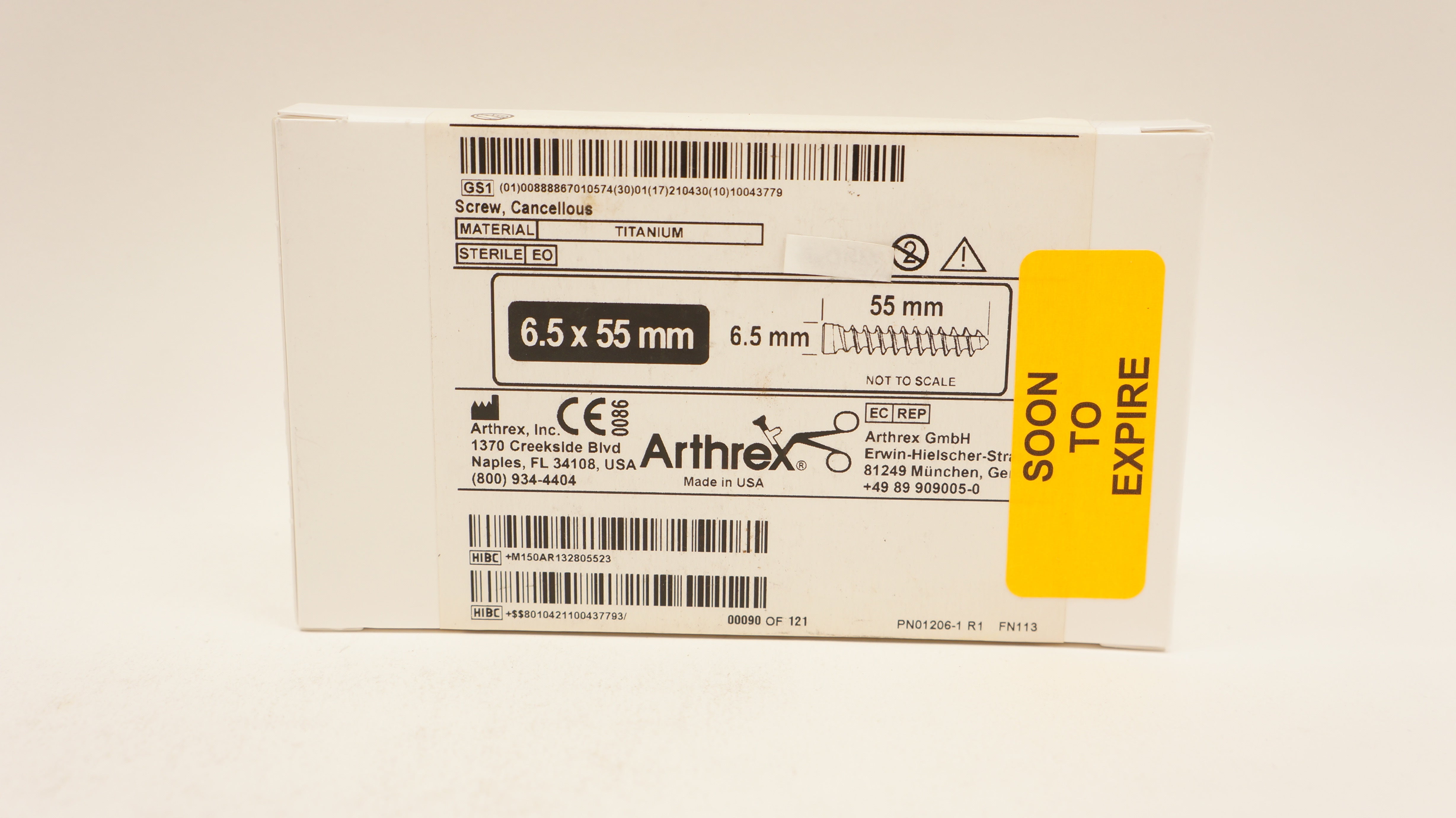 Arthrex AR-13280-55 Titanium Screw Cancellous 6.5mm x 55mm (x)