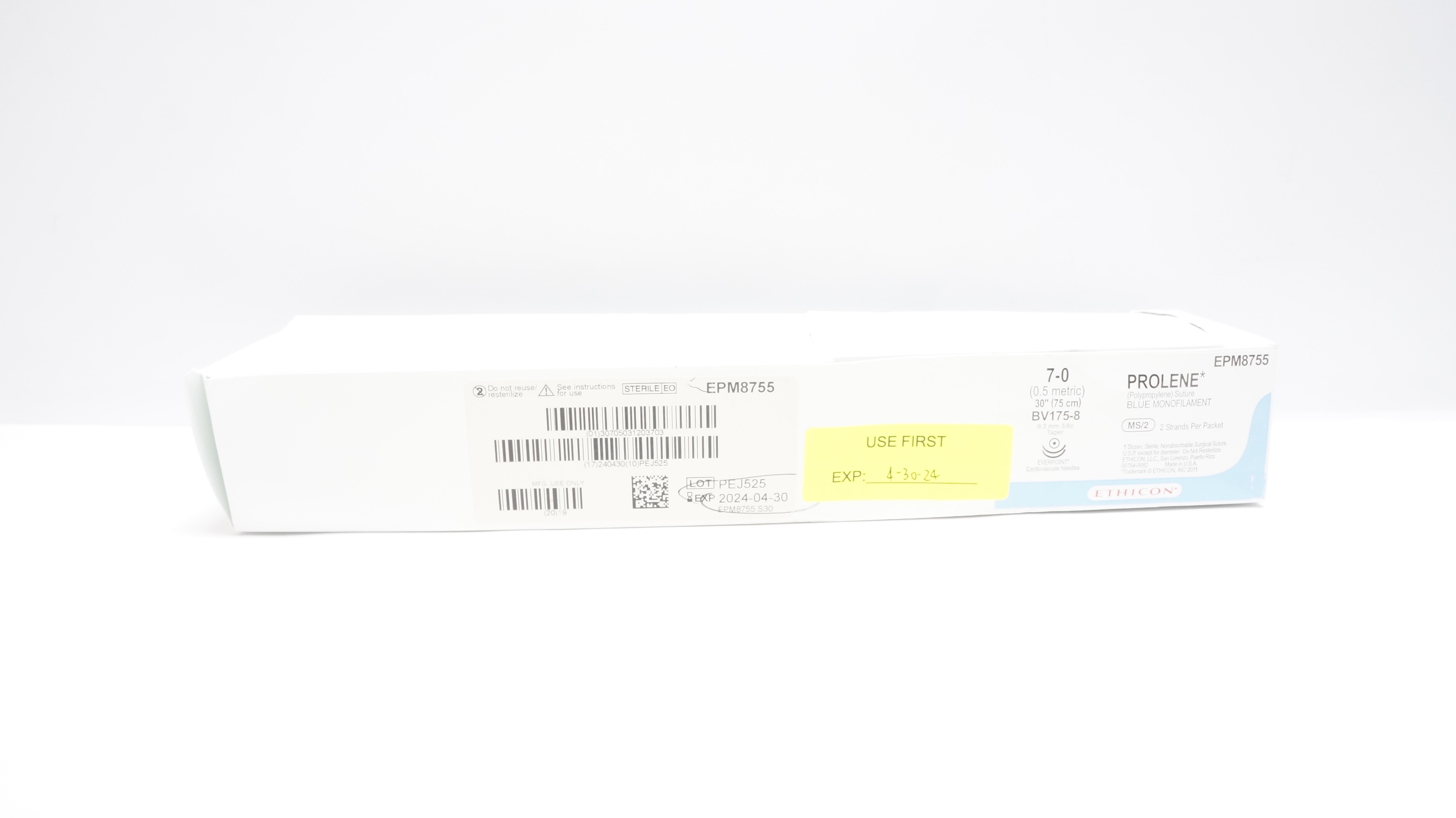 Ethicon EPM8755 7-0 Prolene Blue 2 x 30inch Stre, 9.3mm BV175-8 Ndle(x)-Box of 9
