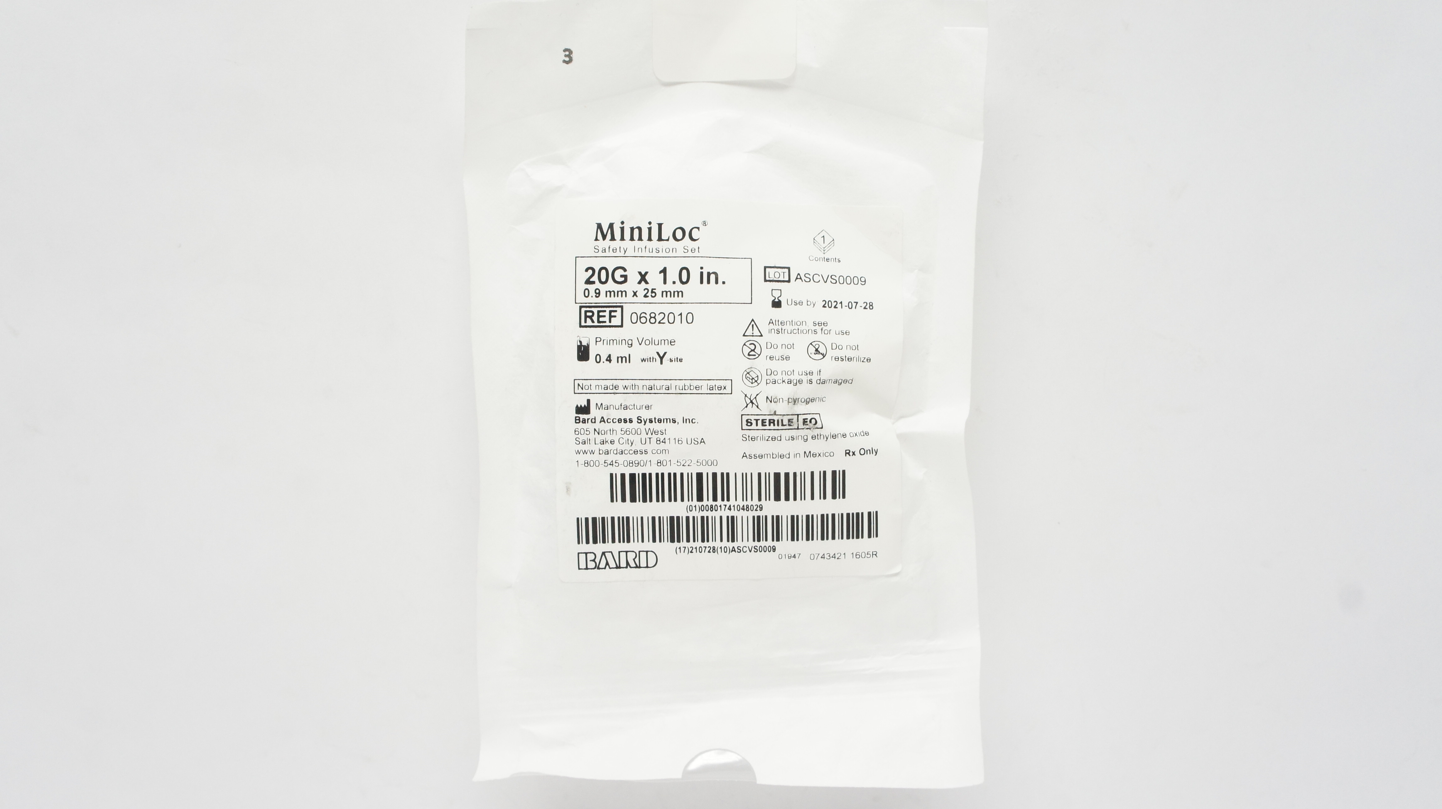 Bard 0682010 MiniLoc Safety Infusion Set 20G x 1.0 inch (x)