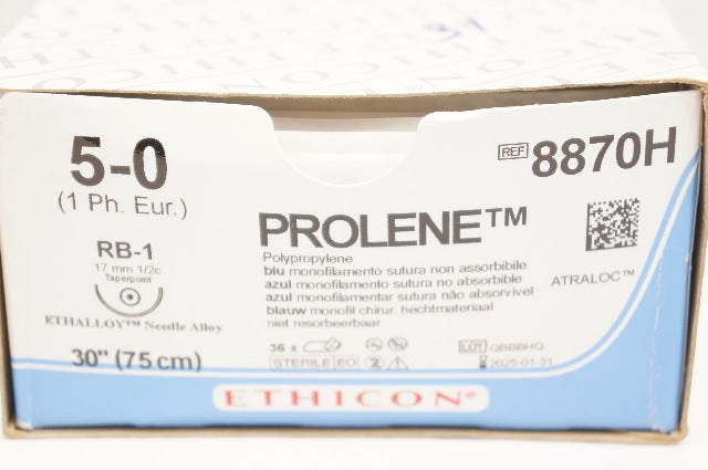 Ethicon 8870H 5-0 Prolene RB-1 30inch 17mm - Box of 31