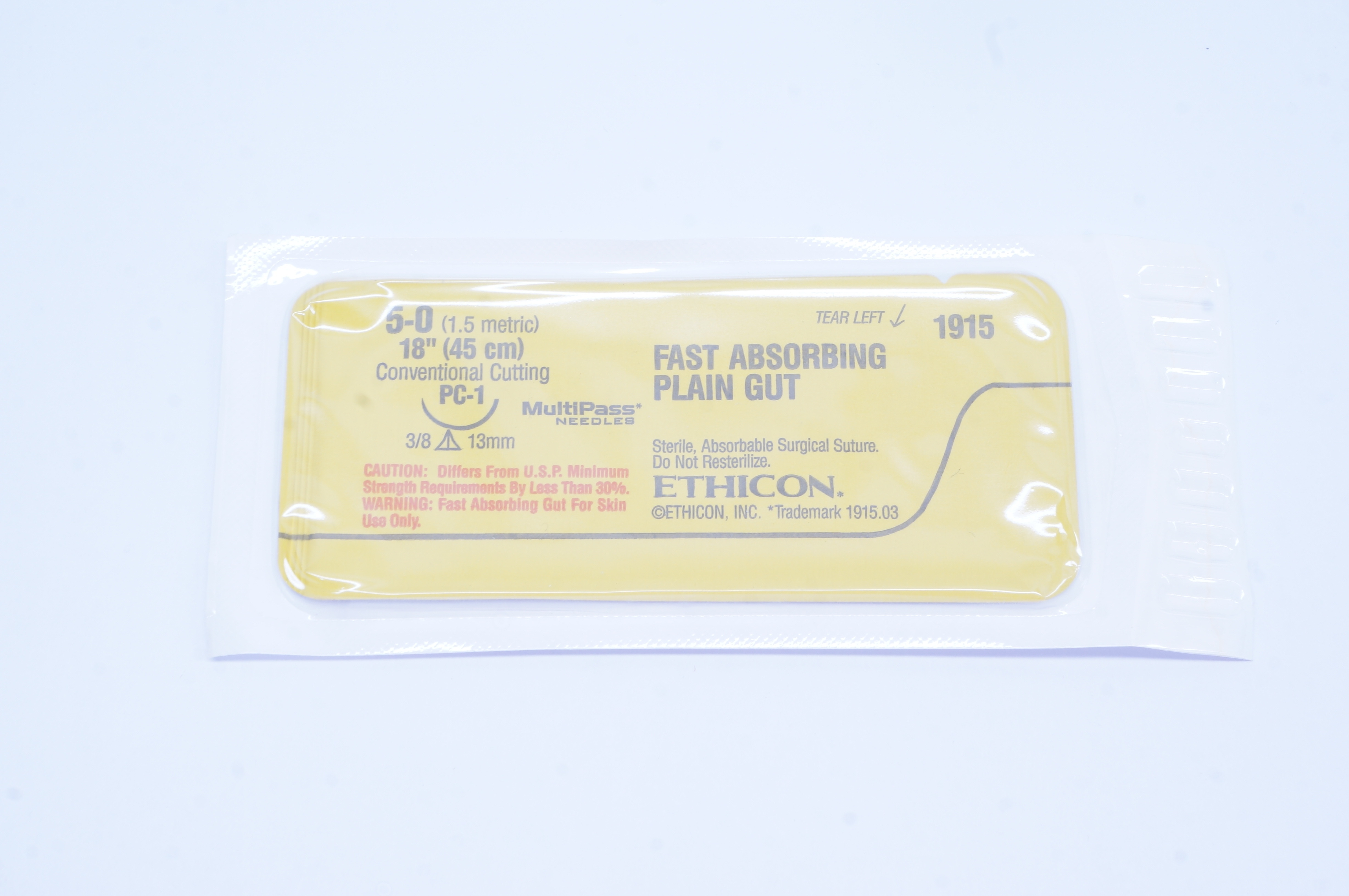 Ethicon 1915 5-0 Fast Absorbing Plain Gut Surgical Stre PC-1 3/8 13mm 18inch (x)