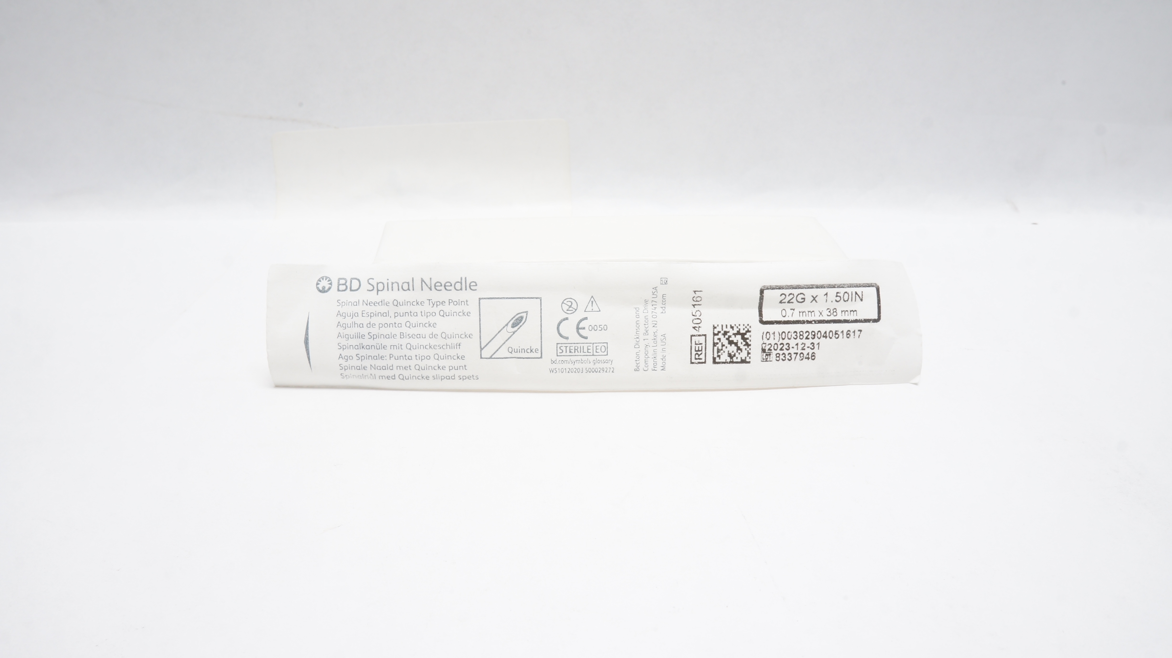 BD 405161 Spinal Ndle Quincke Type Point 22GA x 1.50 inch