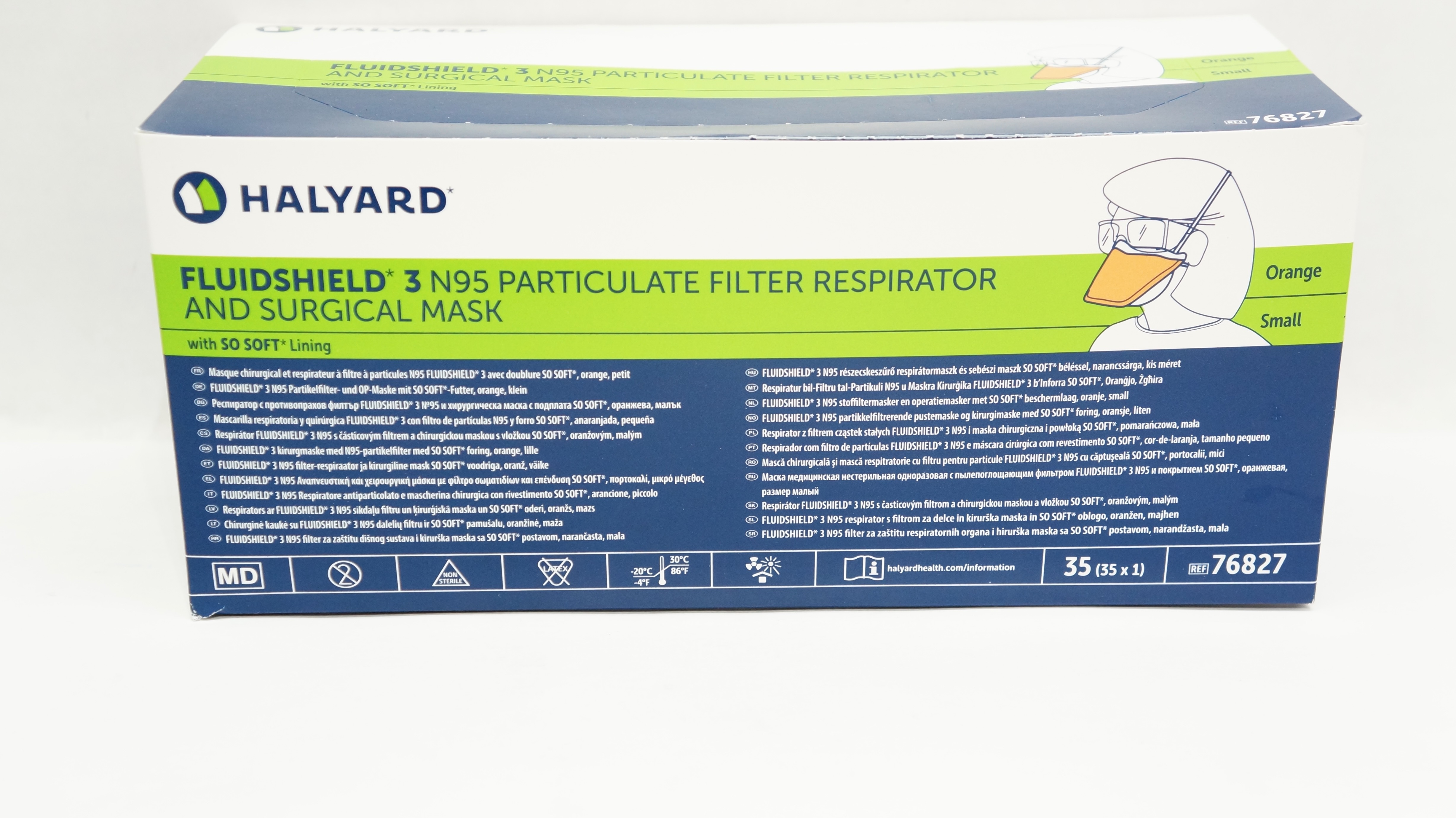 Halyard 76827 FluidShield 3 N95 Filter Respirator & Surgical Mask - Box of 35