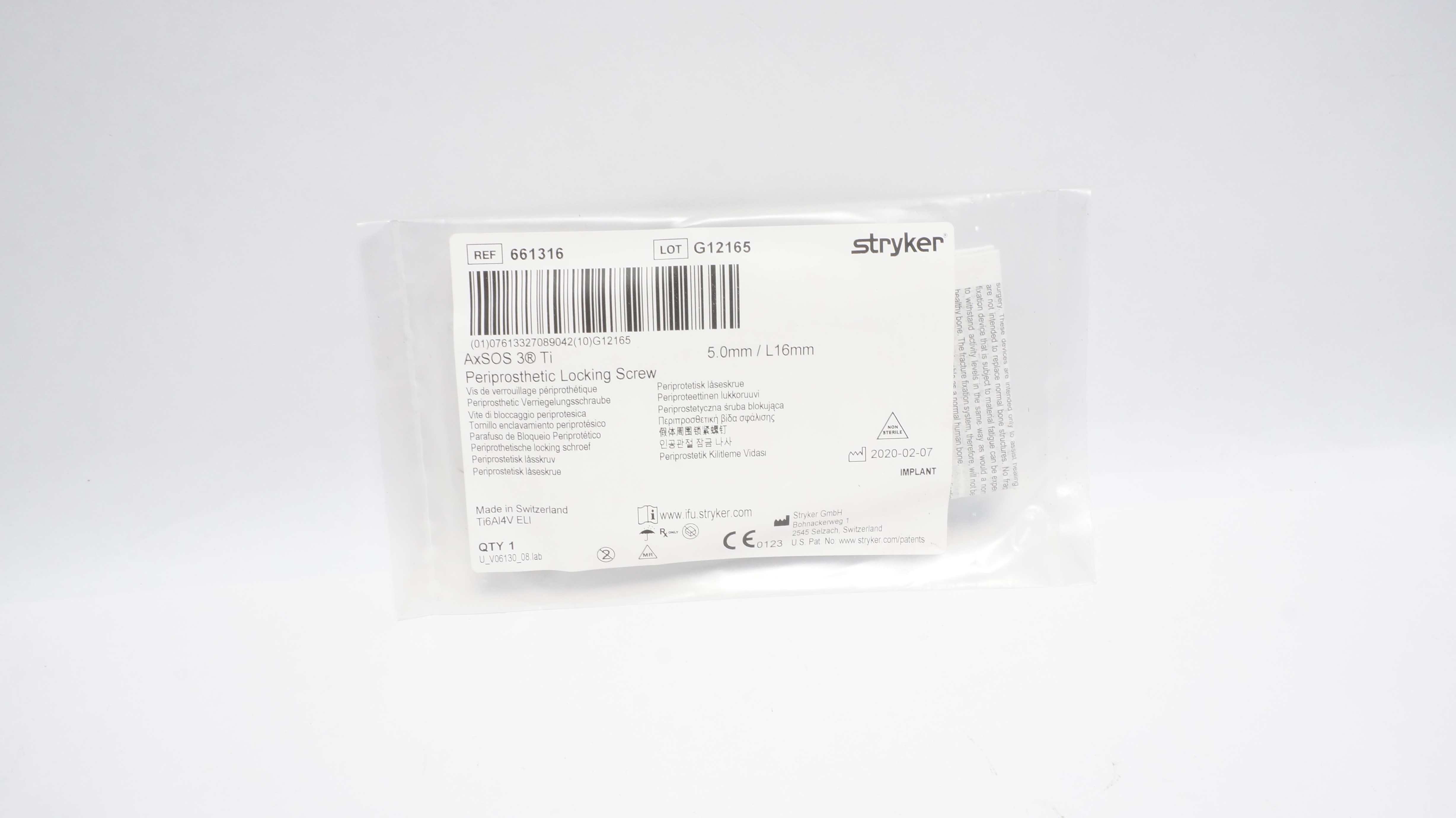 Stryker 661316 AxSOS 3 To Periprostheric Locking Screw 5.0mm/L16mm