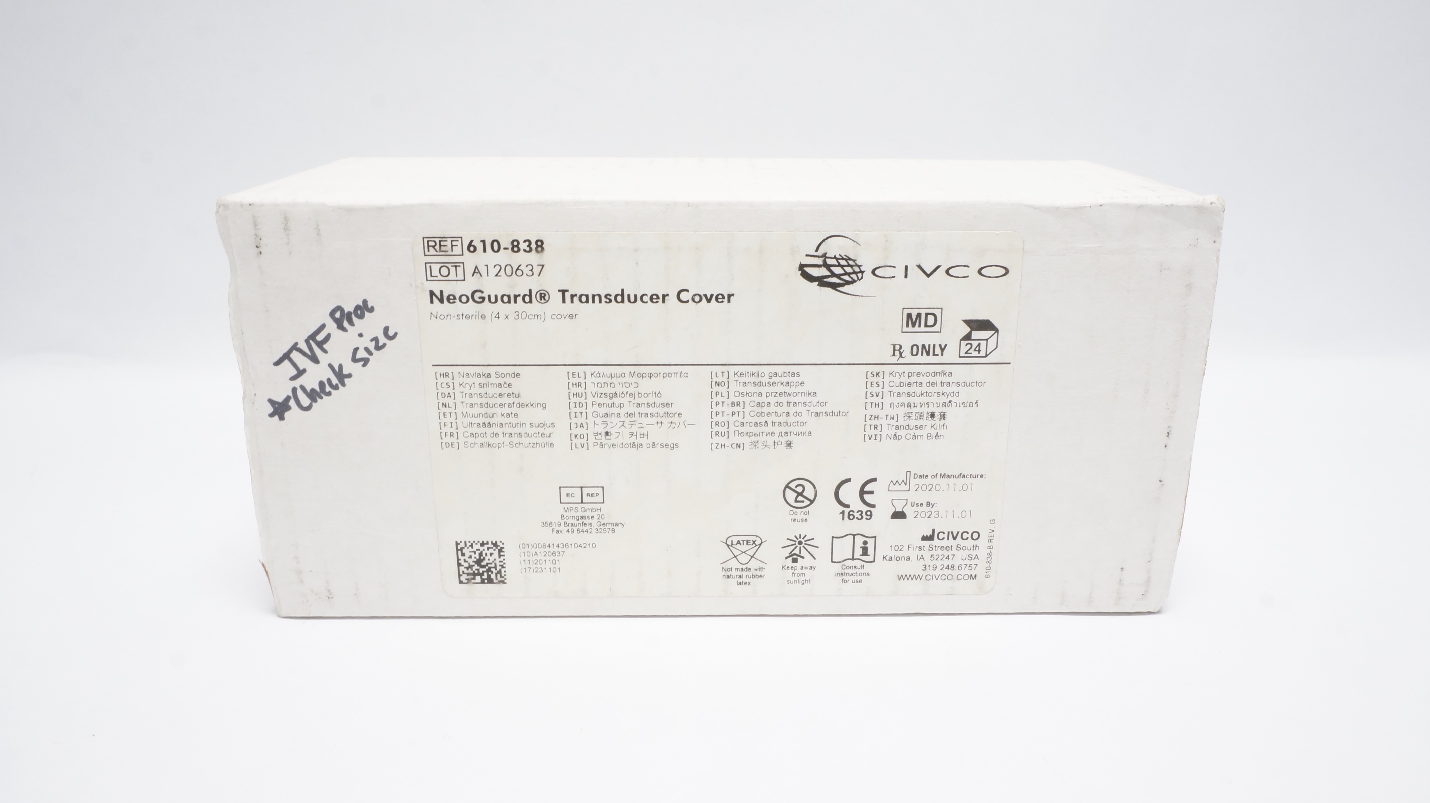 Civco 610-838 NeoGuard Transducer Cover 4 x 30cm - Box of 24 (x)