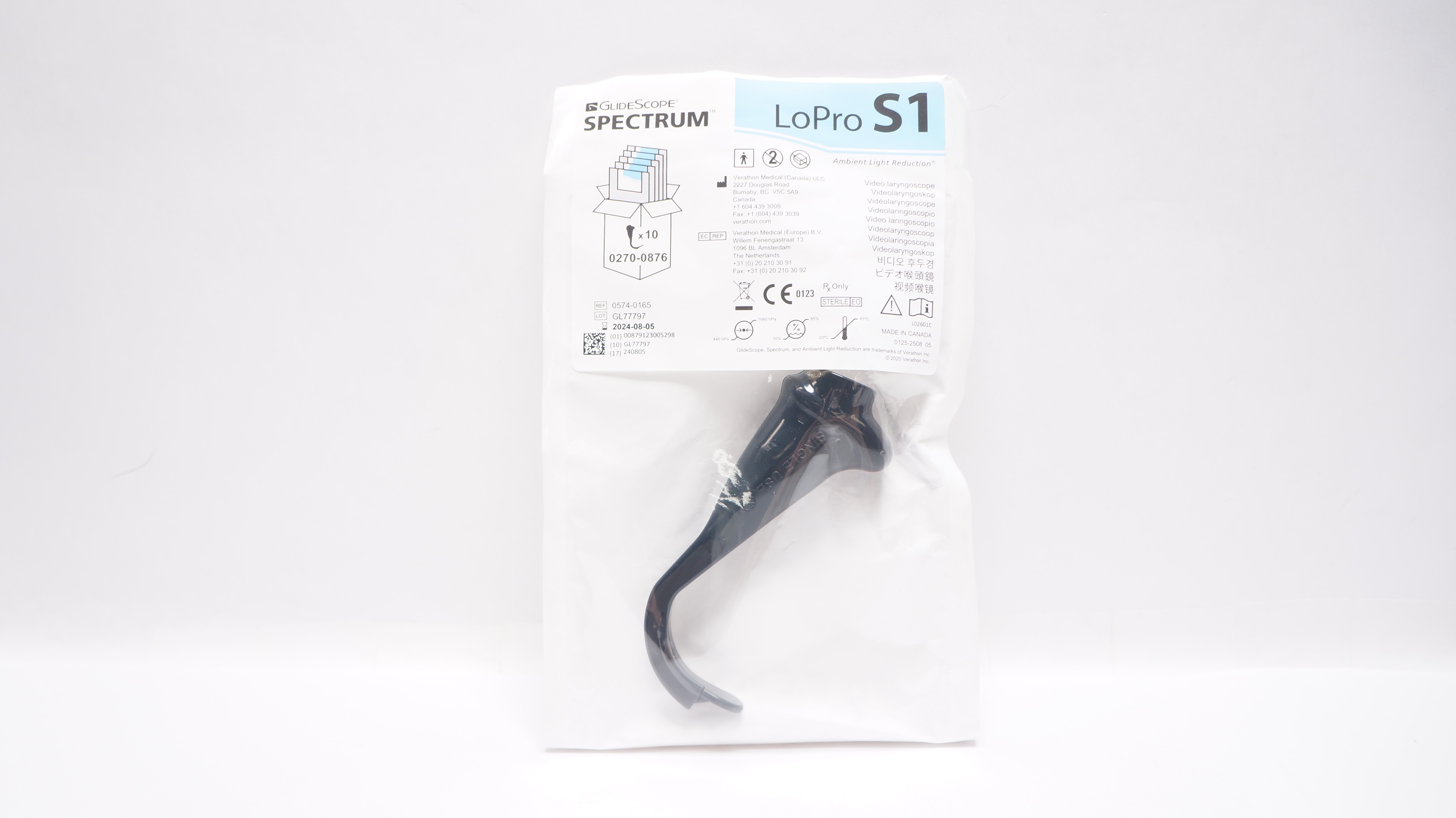 Verathon 0574-0165 GlideScope Spectrum LoPro S1 Video Laryngoscope