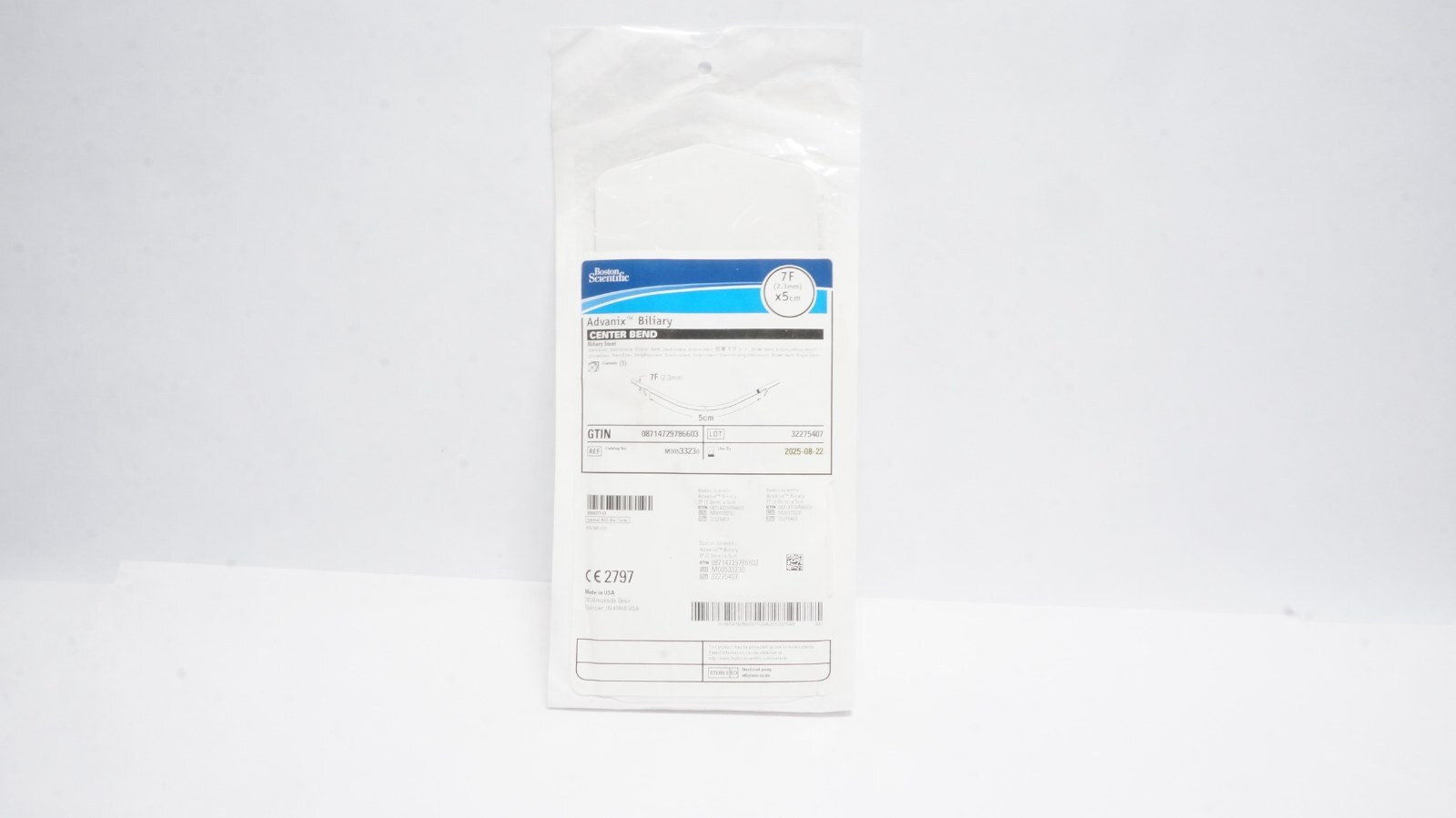 Boston Scientific M00533230 Advanix Biliary Center Bend 7F 2.3mm x 5cm