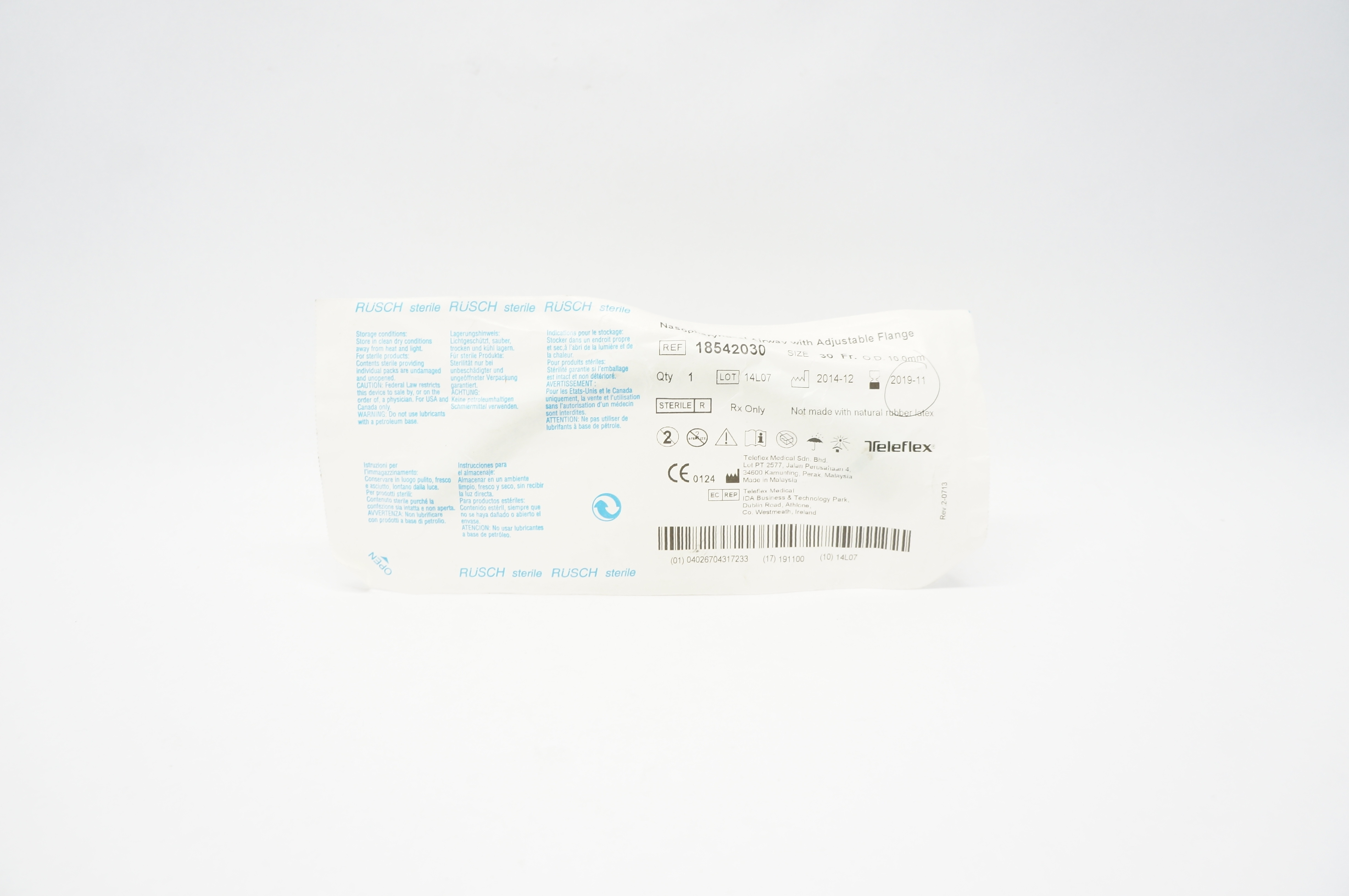 Teleflex 18542030 Nasopharyngeal Airway with Adjustable Flange 30Fr. x 10mm (x)