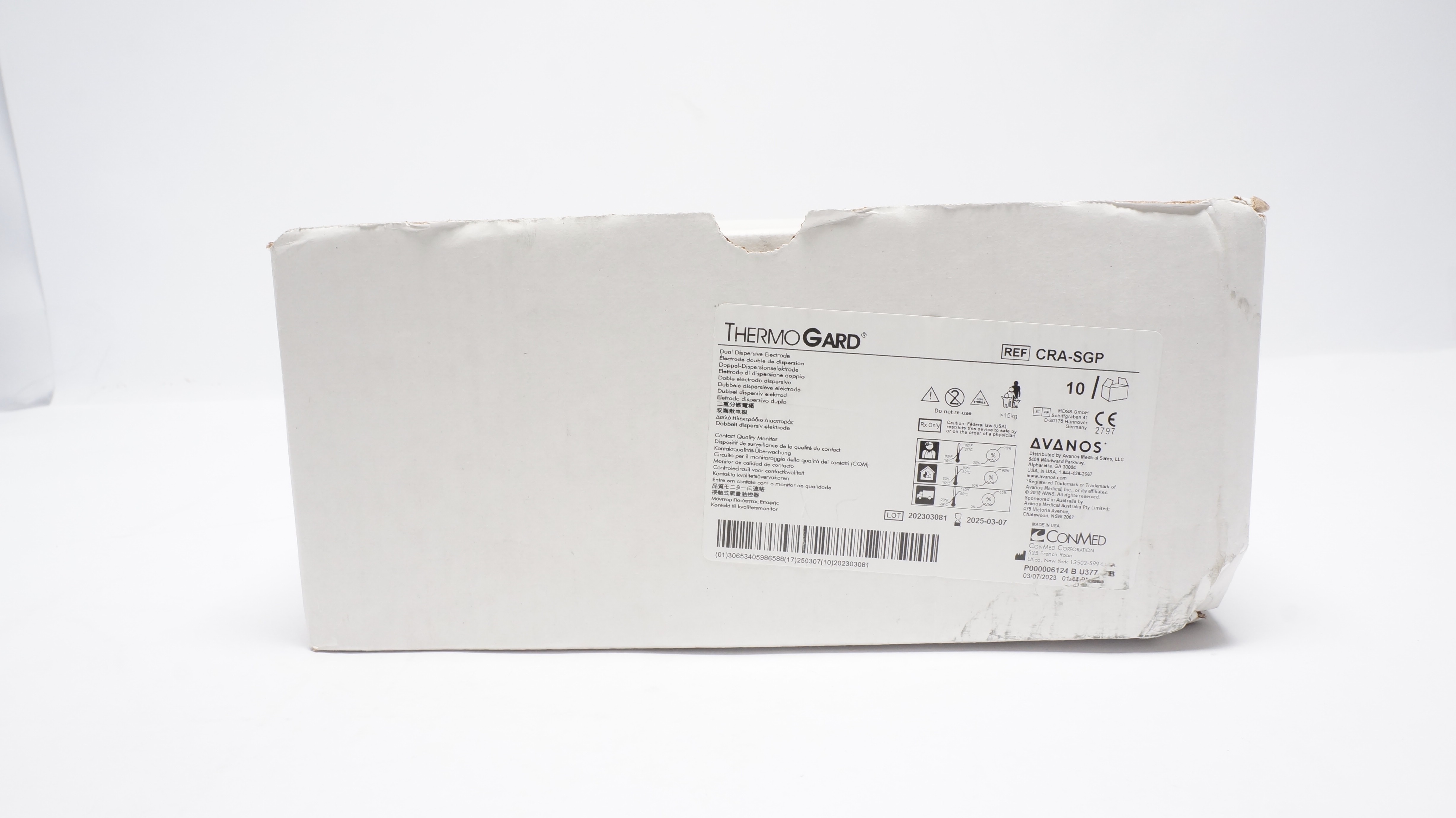 Conmed CRA-SGP Avanos ThermoGard Dual Dispersive Electrode - Box of 10 (x)