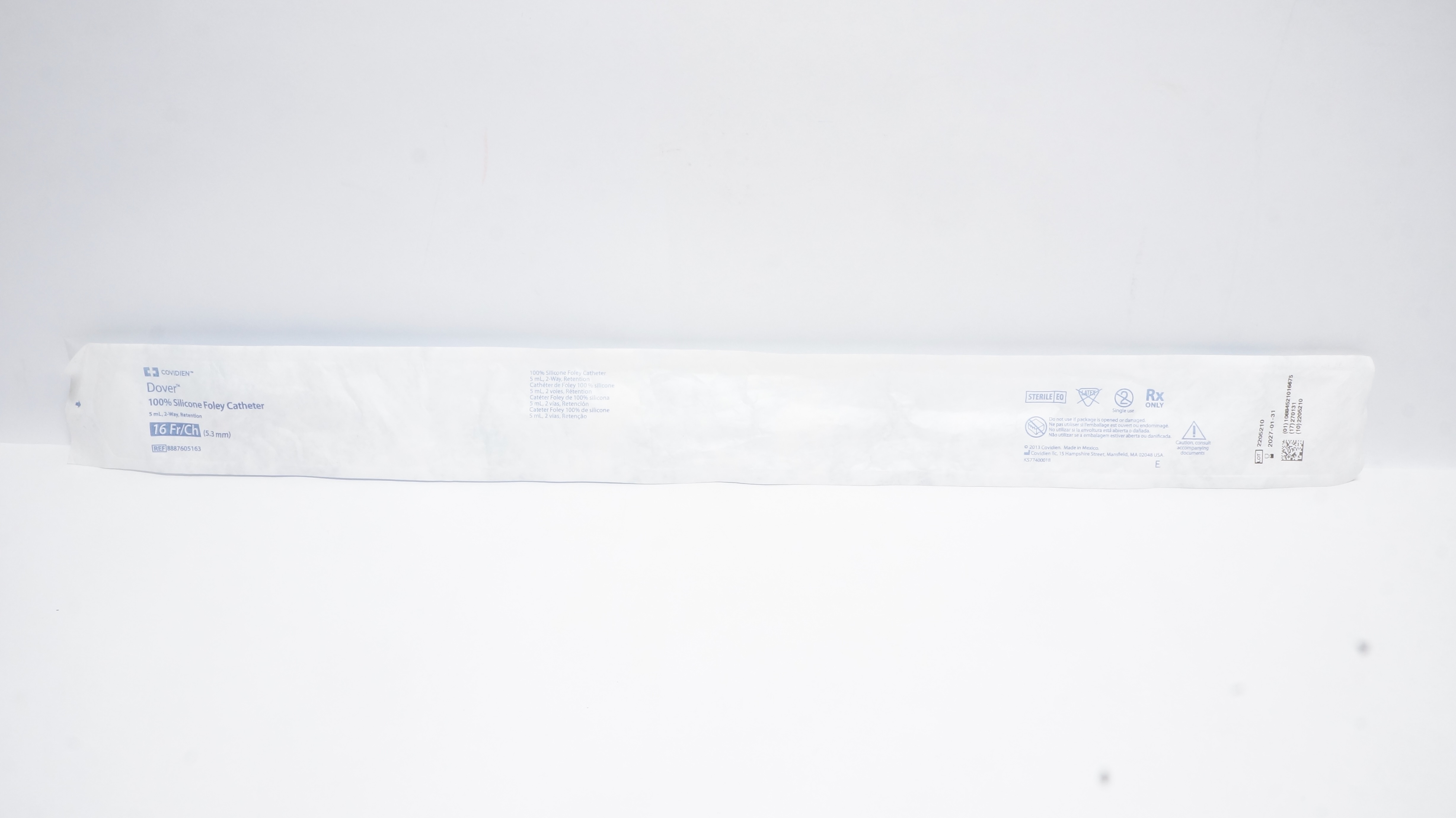 Covidien 8887605163 Dover 100% Silicone Foley Cath. 5ml,2-Way Retention,16Fr/Ch